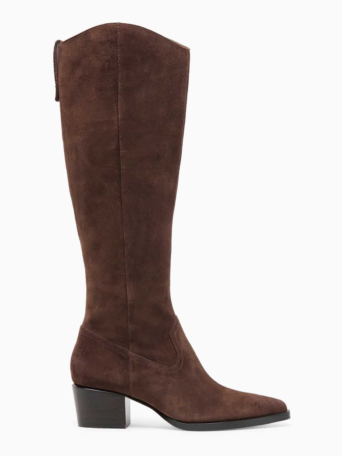 Coutgo Women Suede Chocolate Brown Wide Calf Knee Boots