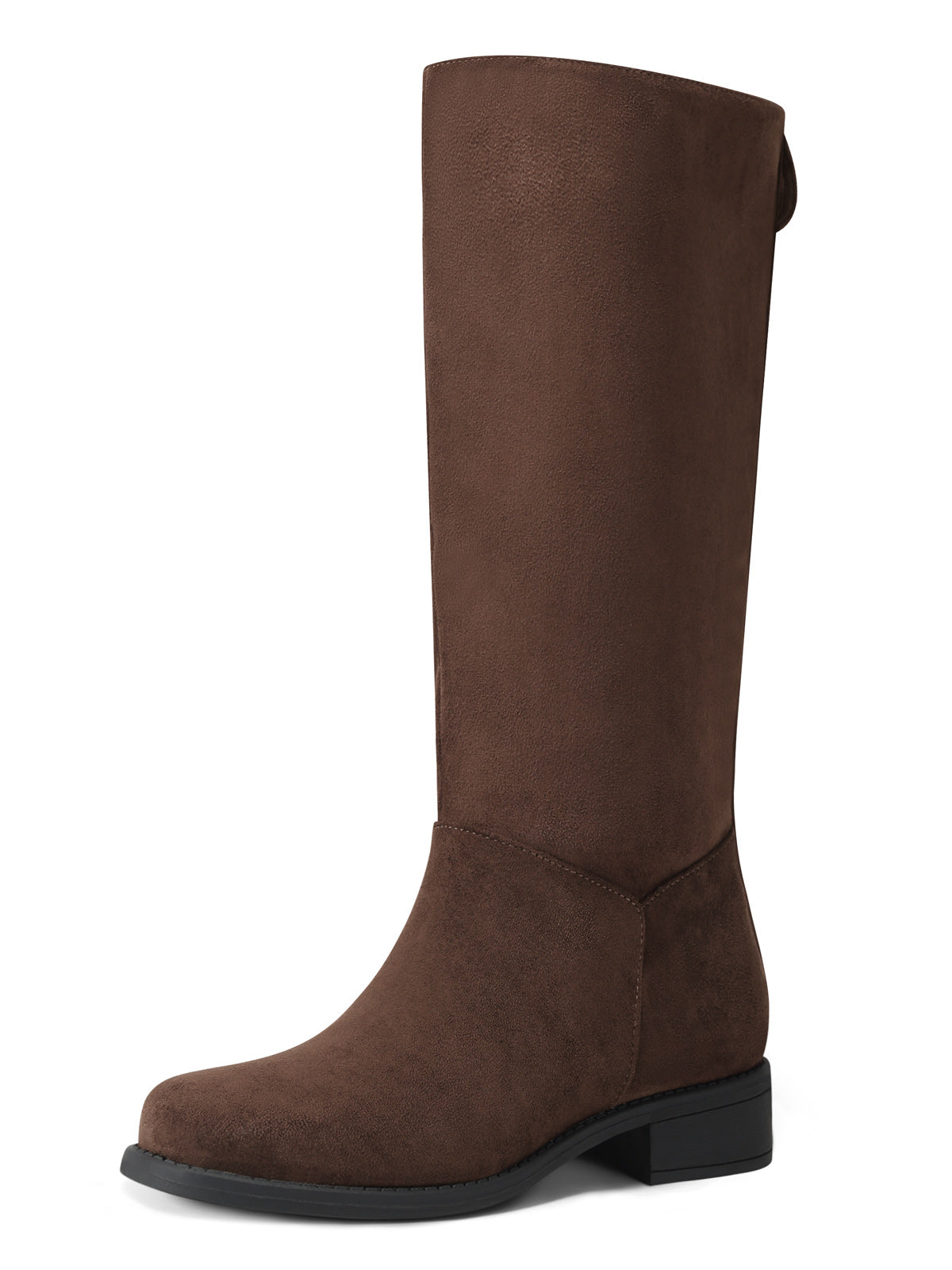 Coutgo Women Chocolate Suede Square Toe Riding Boots