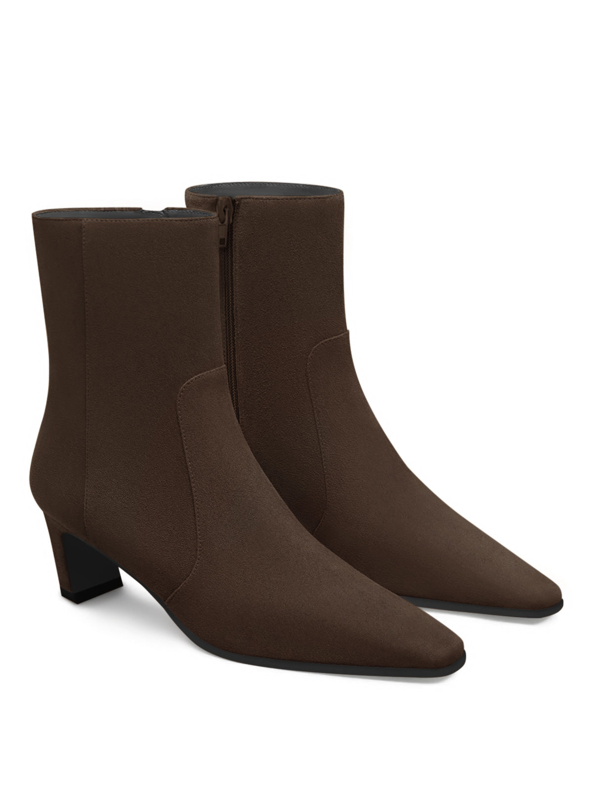 Coutgo Womens Suede Chocolate Brown Square Heel Ankle Booties
