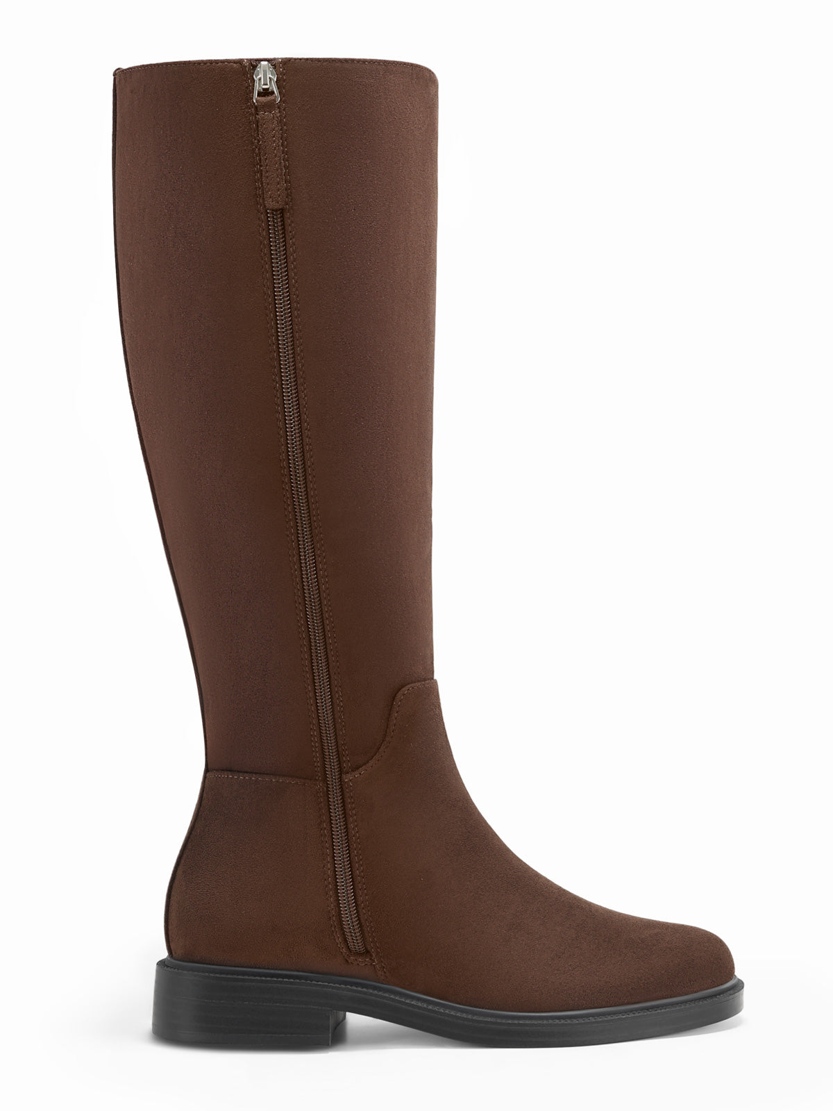 Coutgo Womens Suede Chocolate Brown Knee Boots