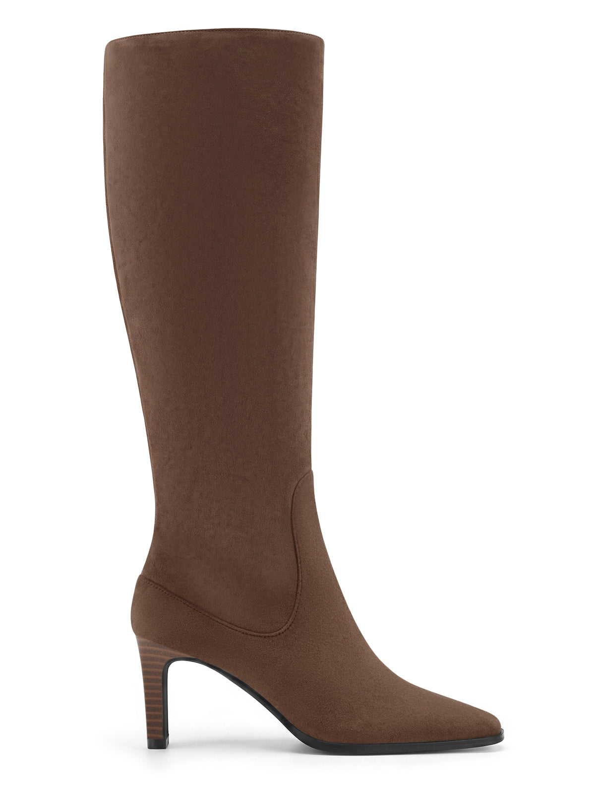 Coutgo Women Chocolate Suede Knee High Dress Boots