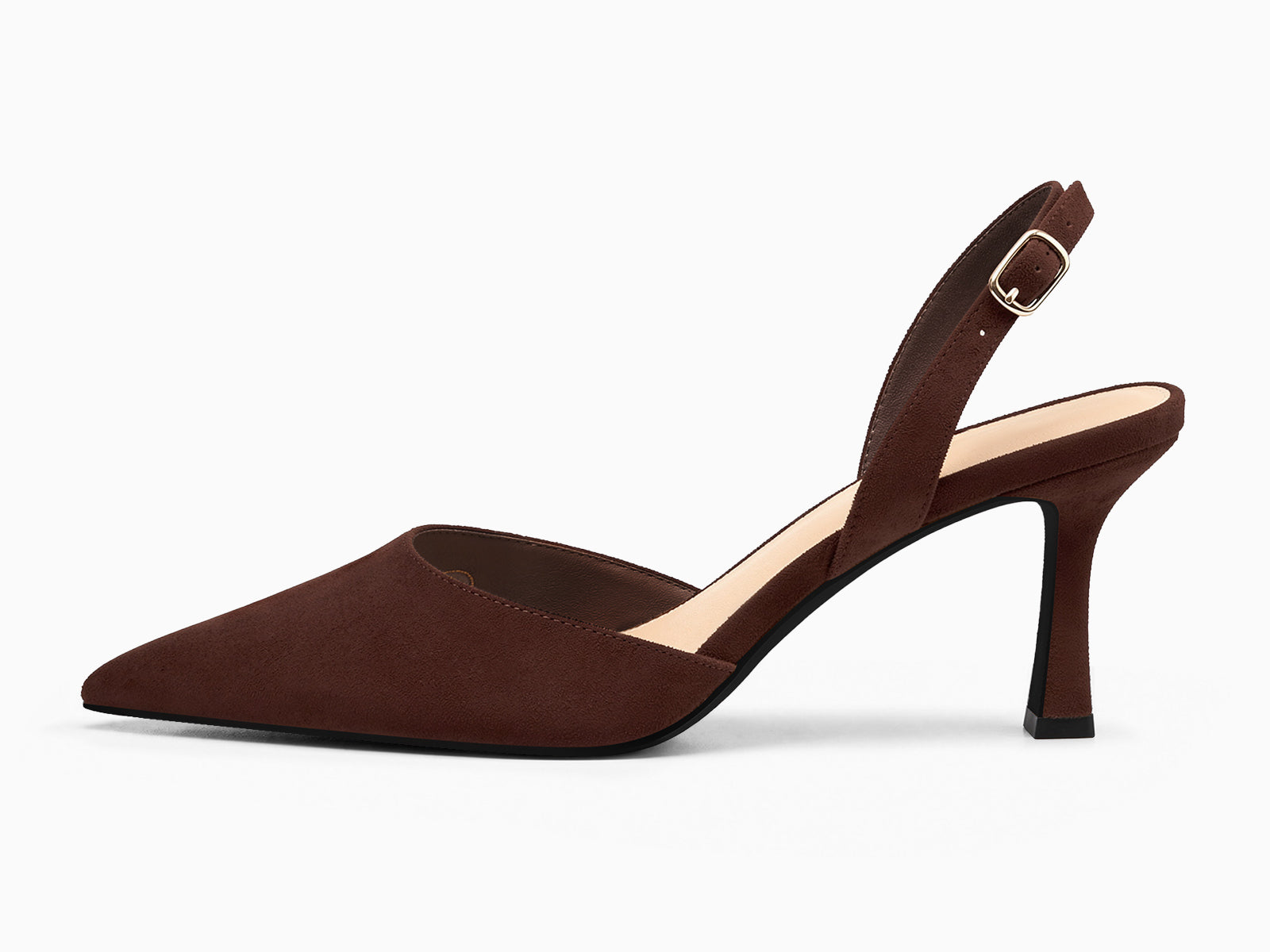 Coutgo Womens Chocolate Suede Slingback Kitten Heels