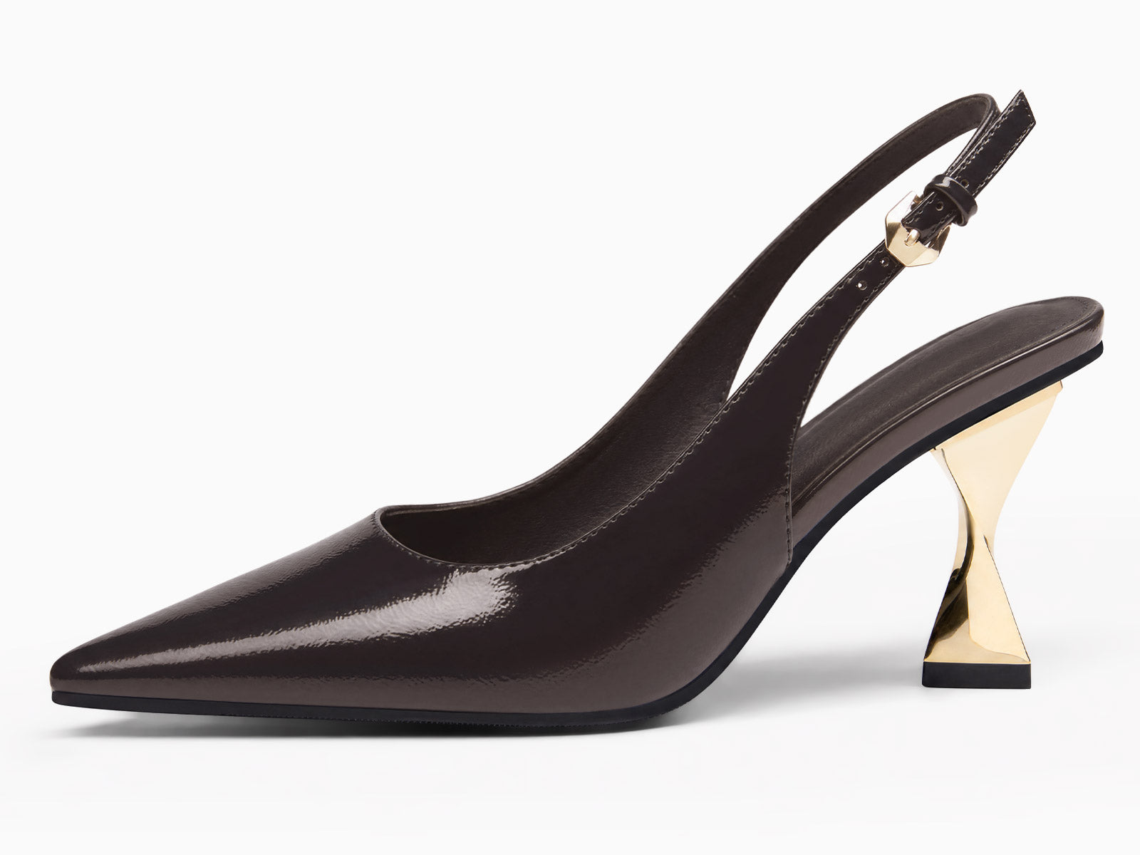 Coutgo Women's Brown Kitten Slingback Heels