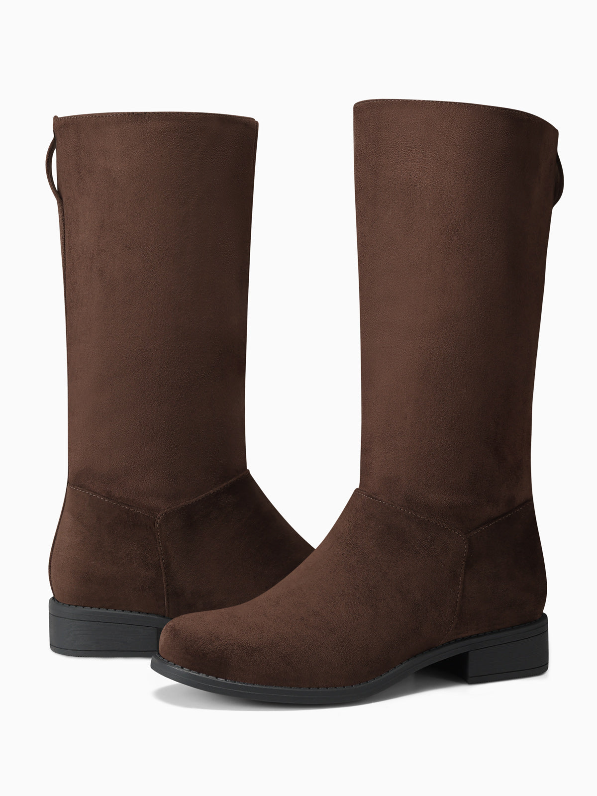 Coutgo Women Chocolate Suede Square Toe Riding Boots