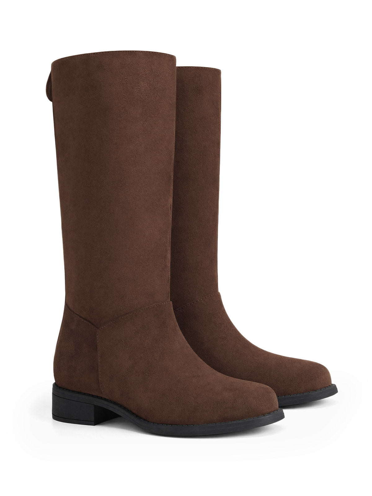 Coutgo Women Chocolate Suede Square Toe Riding Boots