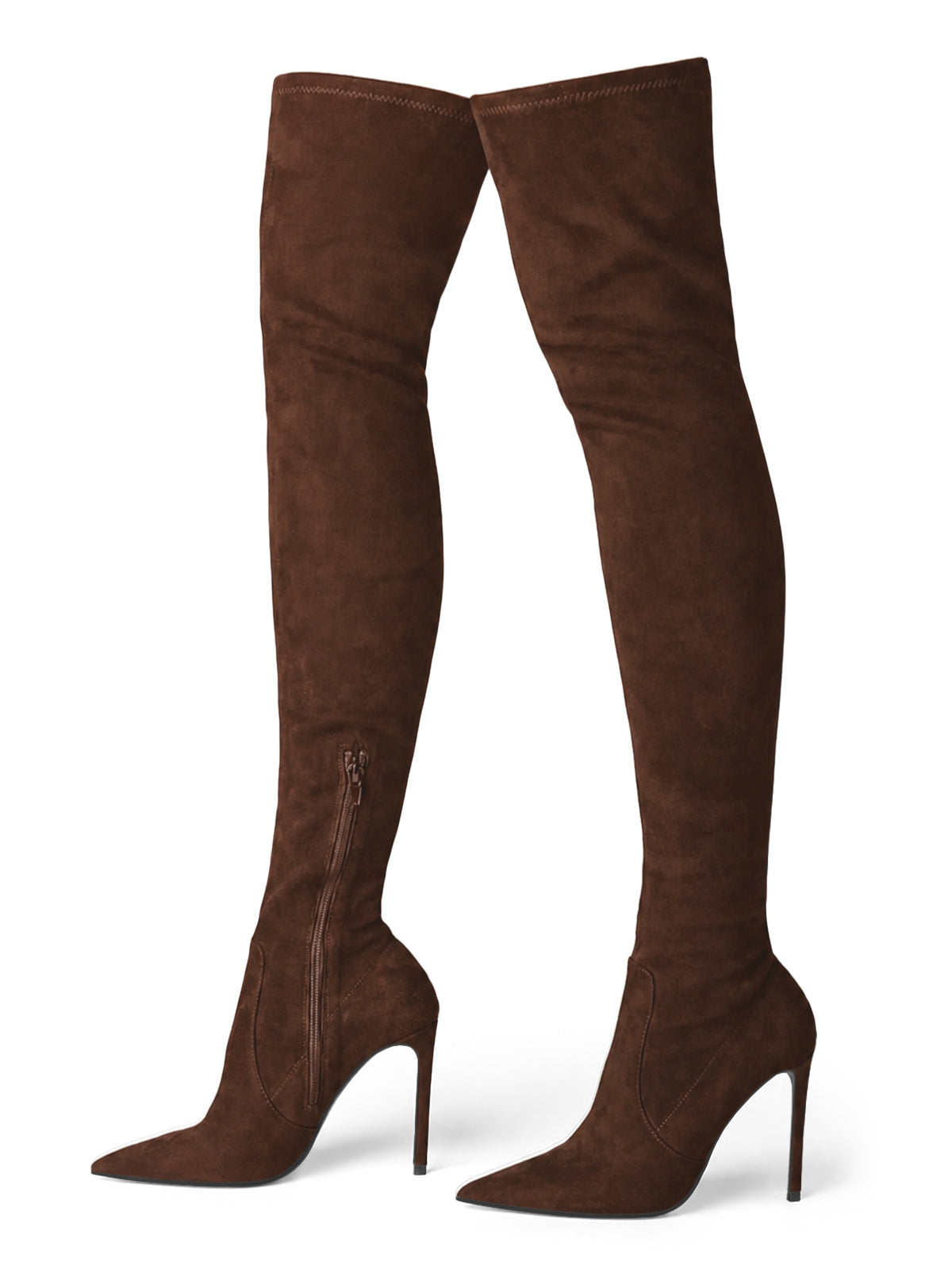 Coutgo Women Chocolate Thigh High Heel Boots