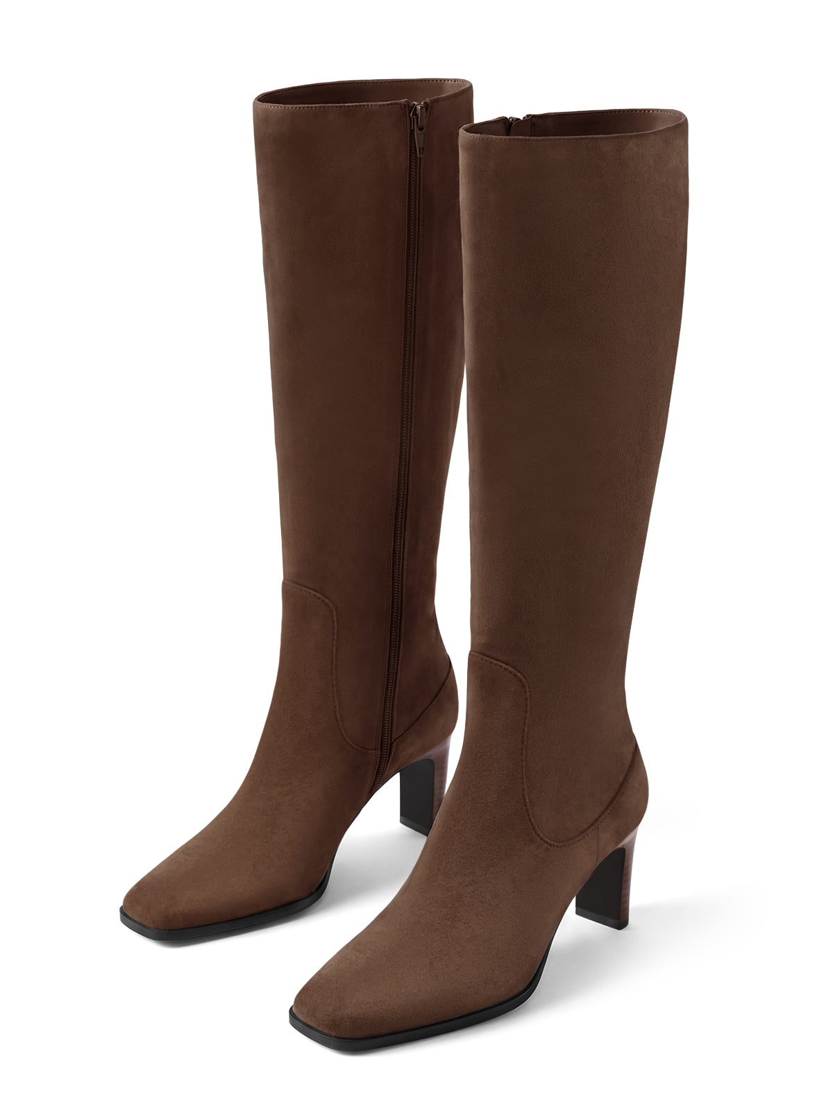 Coutgo Women Chocolate Suede Knee High Dress Boots