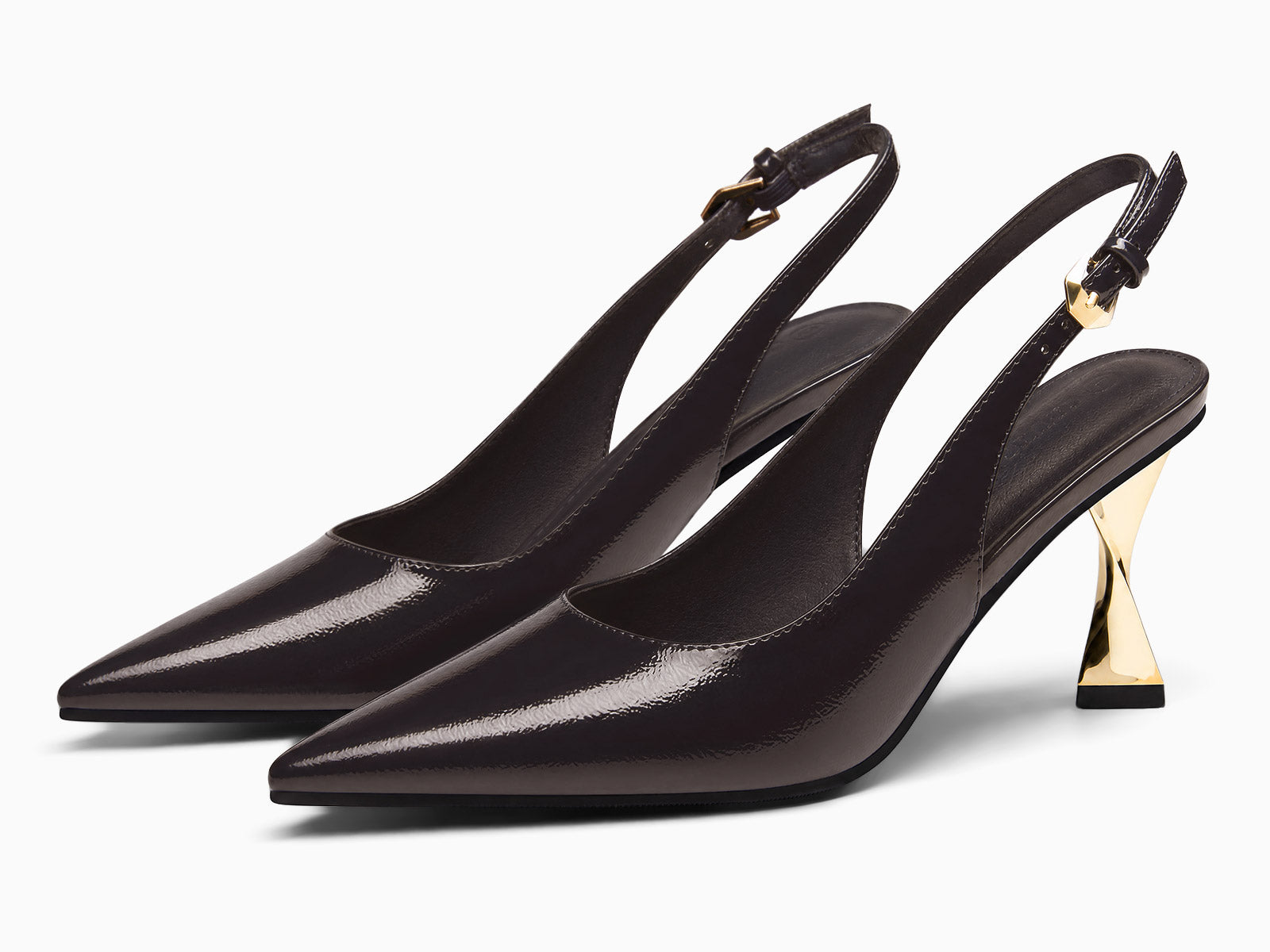 Coutgo Women's Brown Kitten Slingback Heels