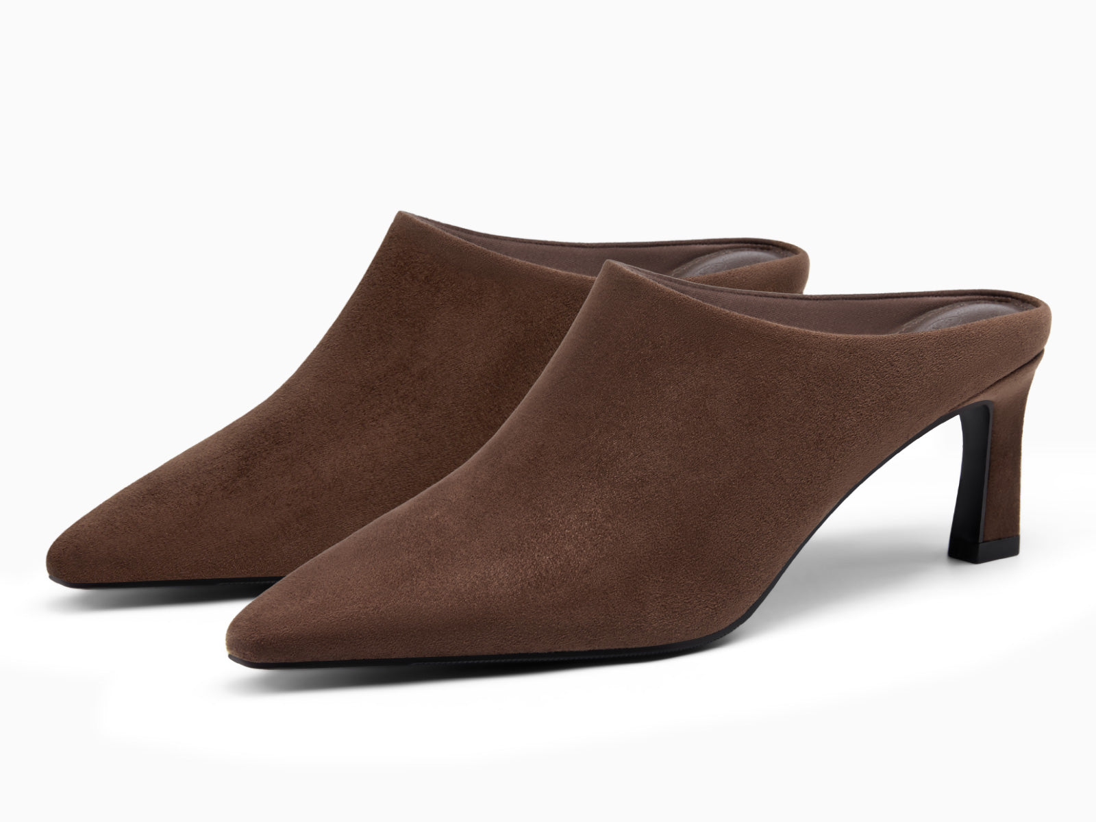 Coutgo Womens Suede Chocolate Brown Kitten Heels Mules