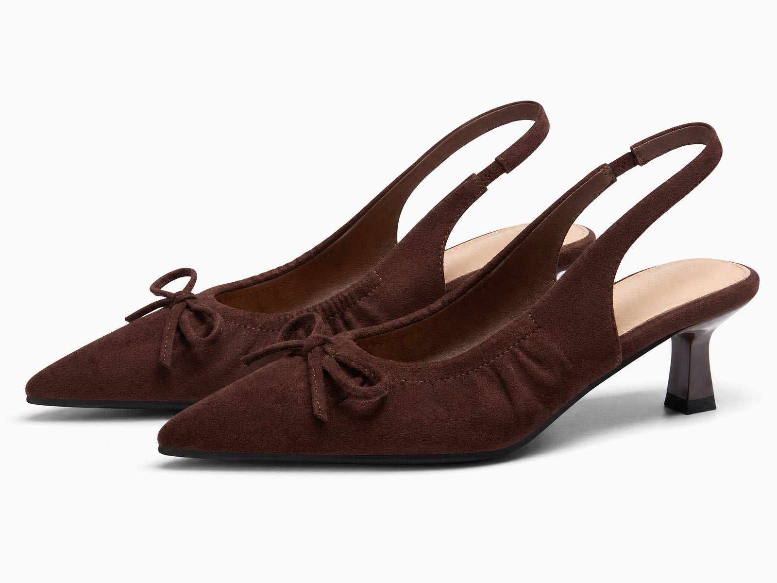 Coutgo Womens Chocolate Suede Slingback Kitten Heels