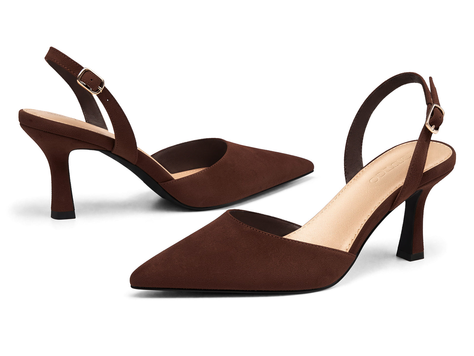 Coutgo Womens Chocolate Suede Slingback Kitten Heels