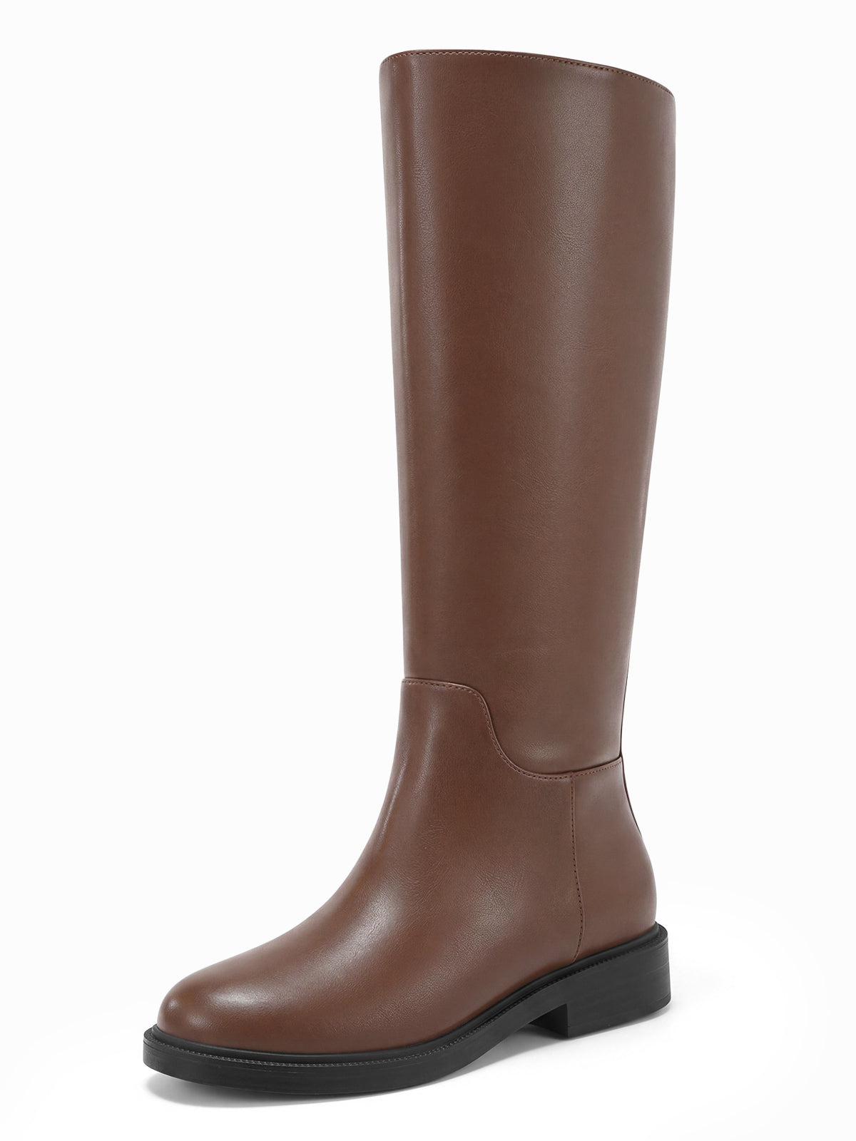 Coutgo Womens Leather Dark Brown Knee Boots