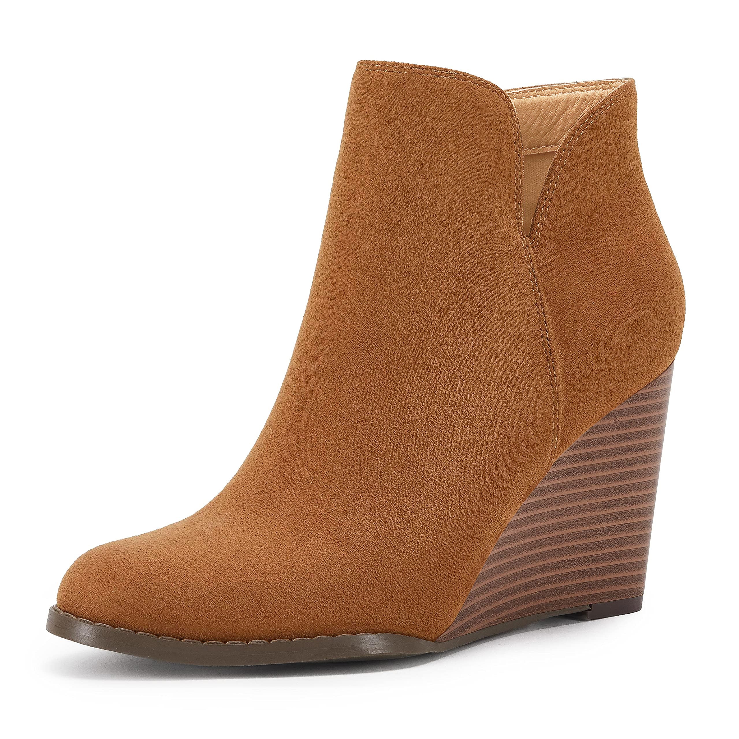 Coutgo Womens Dark Brown Wedge Ankle Booties