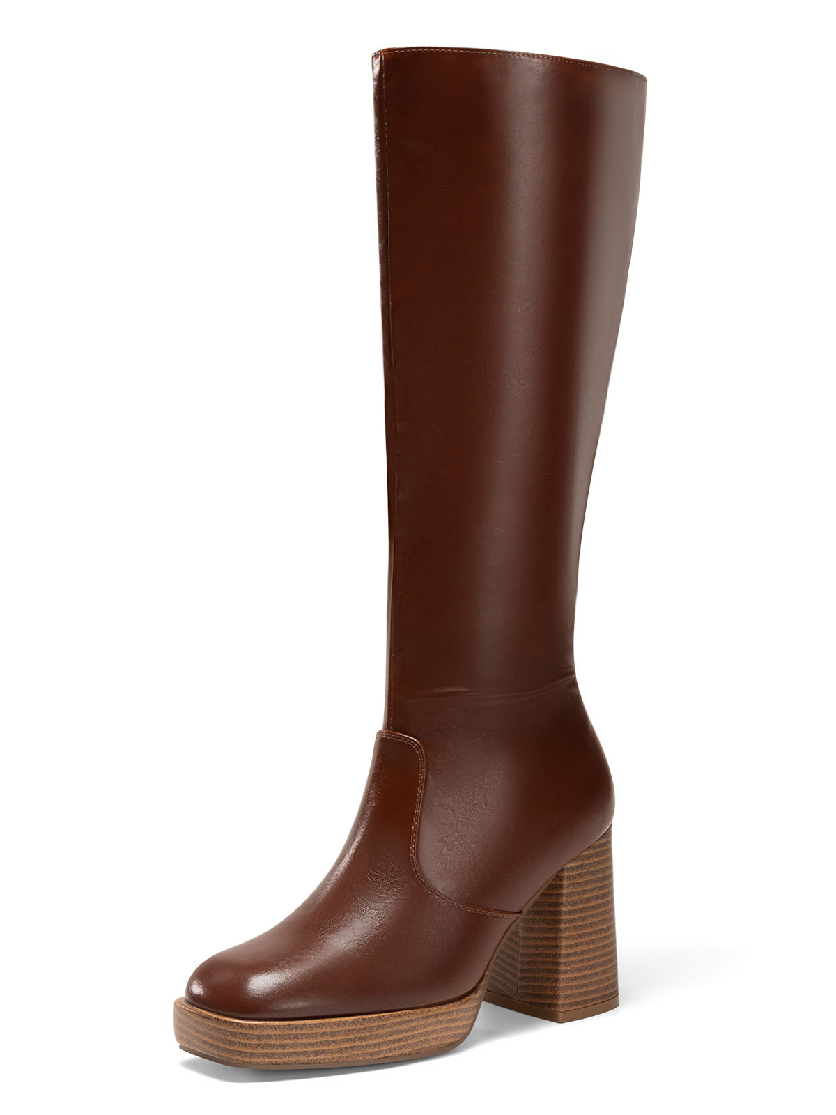 Coutgo Womens Dark Brown Platform Knee High Boots
