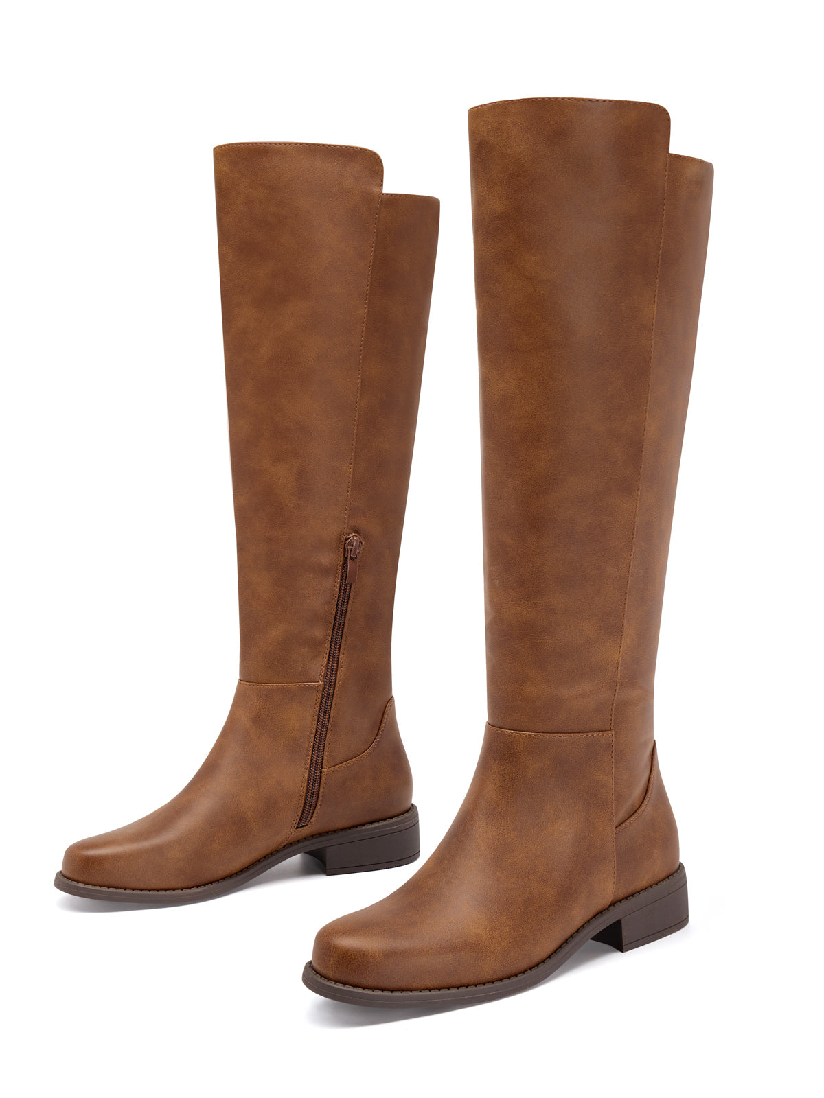 Coutgo Women Dark Brown Pu Round Toe Riding Boots
