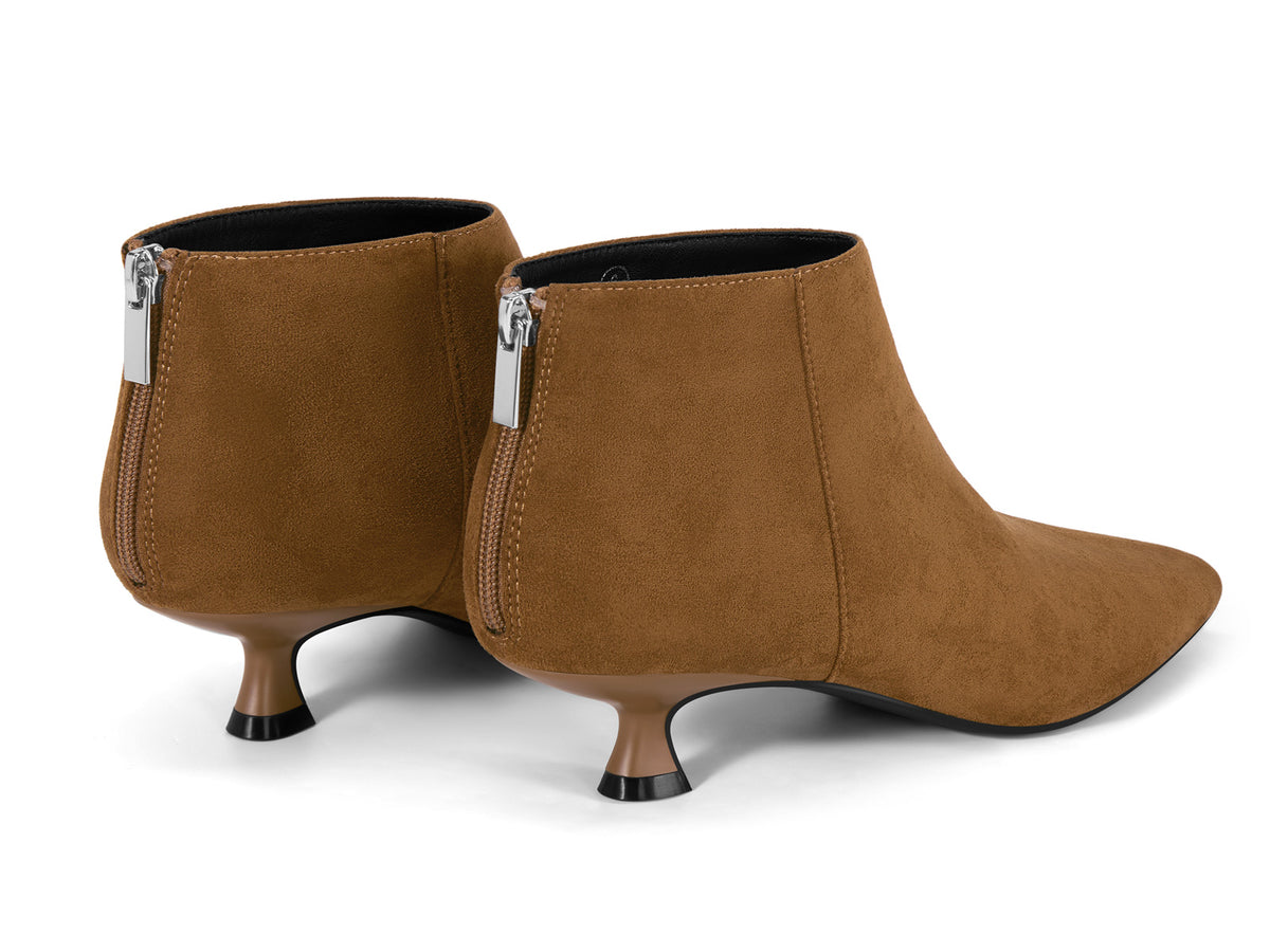 Coutgo Women Dark Brown Suede Pointed Ankle Booties