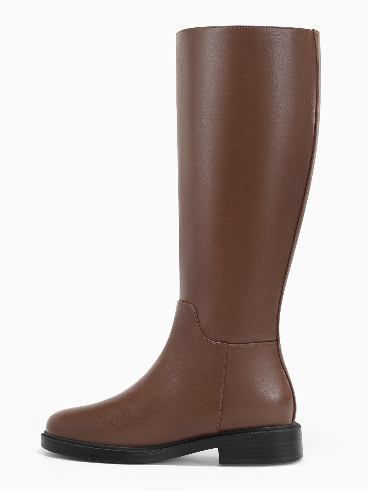 Coutgo Womens Leather Dark Brown Knee Boots