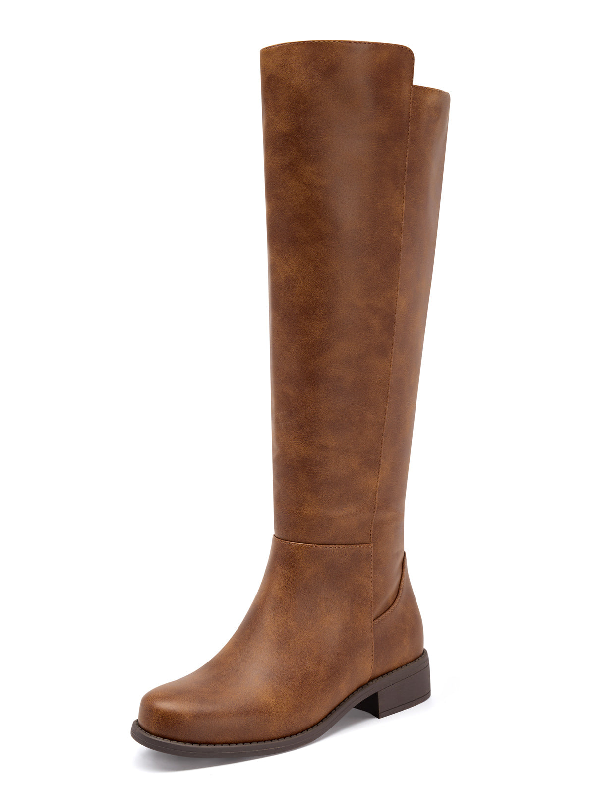 Coutgo Women Dark Brown Pu Round Toe Riding Boots