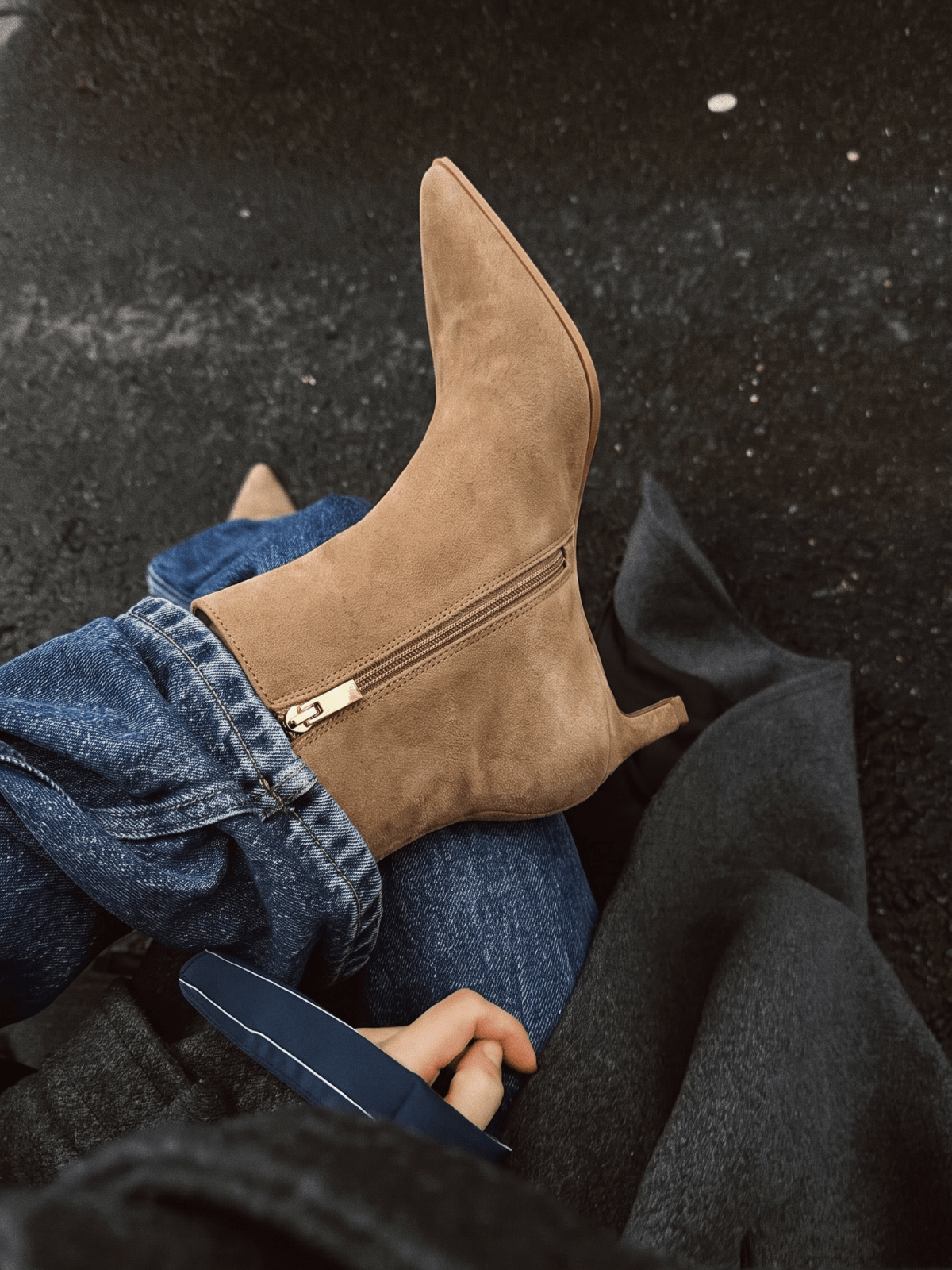 Coutgo Womens Dark Khaki Suede Pointed Toe Kitten Heel Side Zipper Fall Ankle Boots