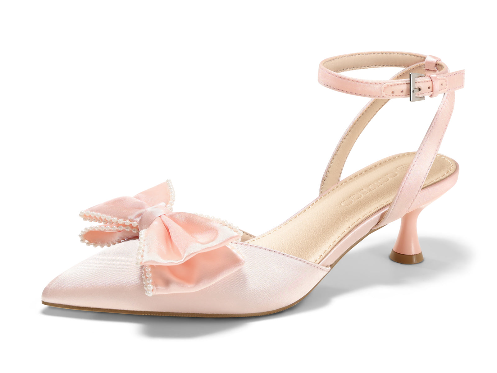 Coutgo Womens Pink Satin Kitten Low Heels