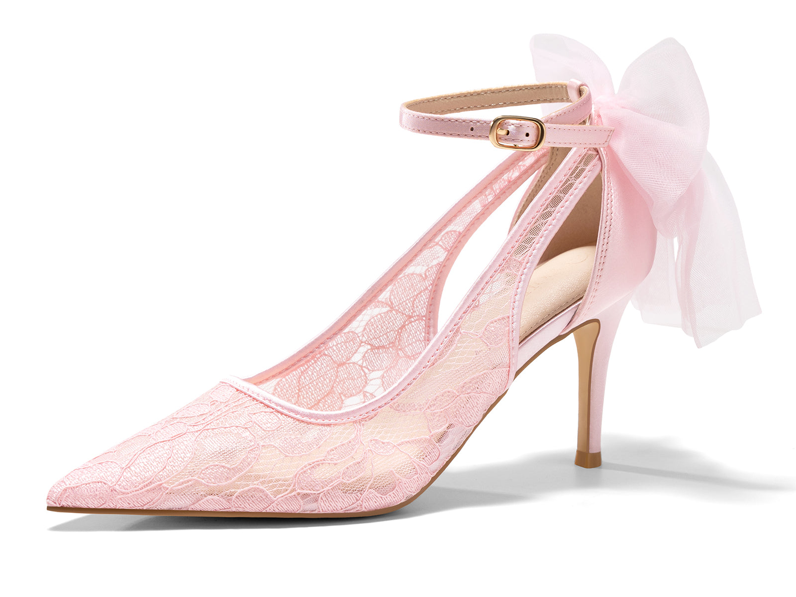 Coutgo Womens Pink Lace High Heels