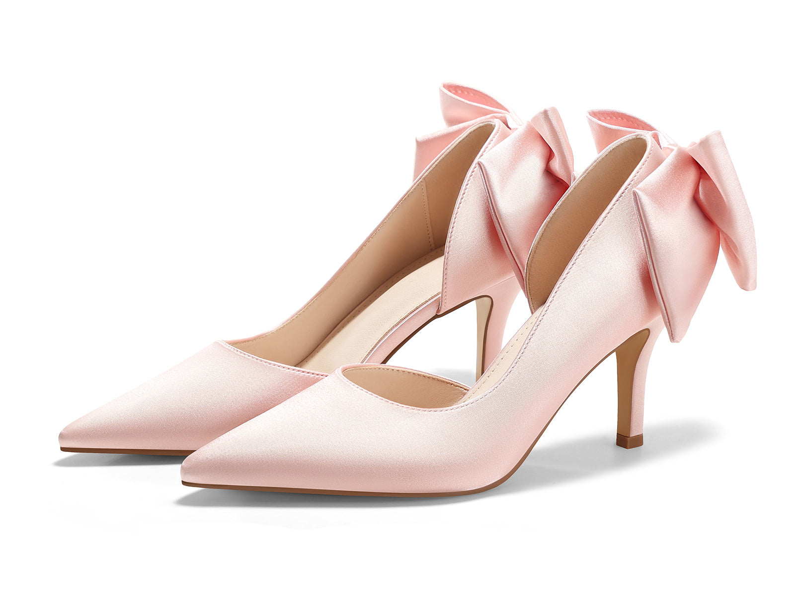 Coutgo Womens Nude Pink Bow Stiletto High Heels