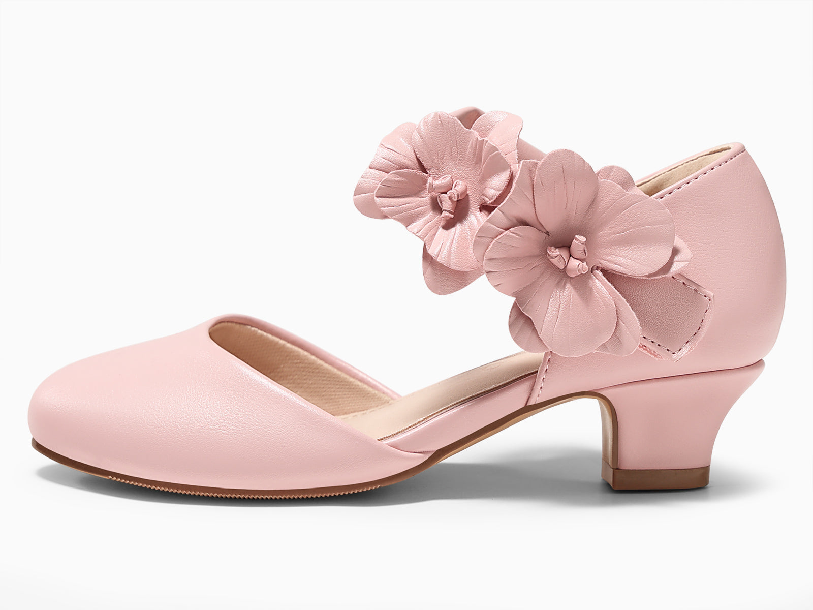 Coutgo Girls Pink Closed Toe Low Chunky Heels