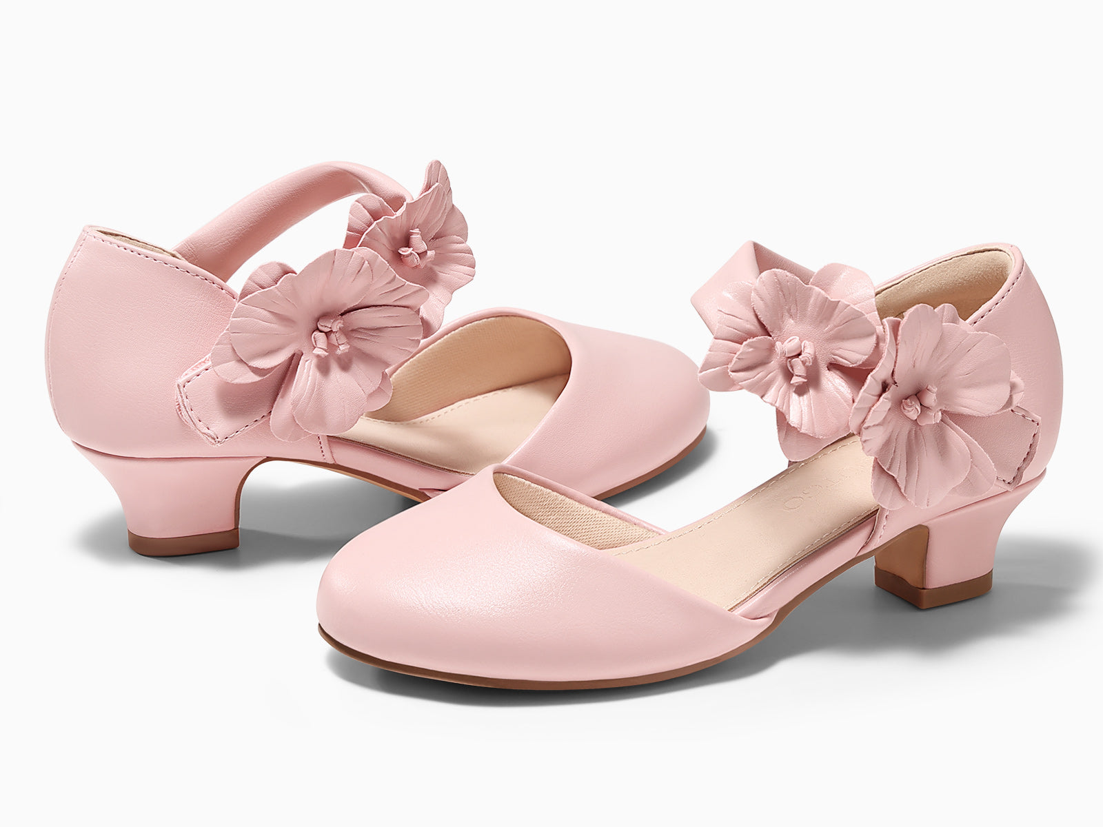 Coutgo Girls Pink Closed Toe Low Chunky Heels