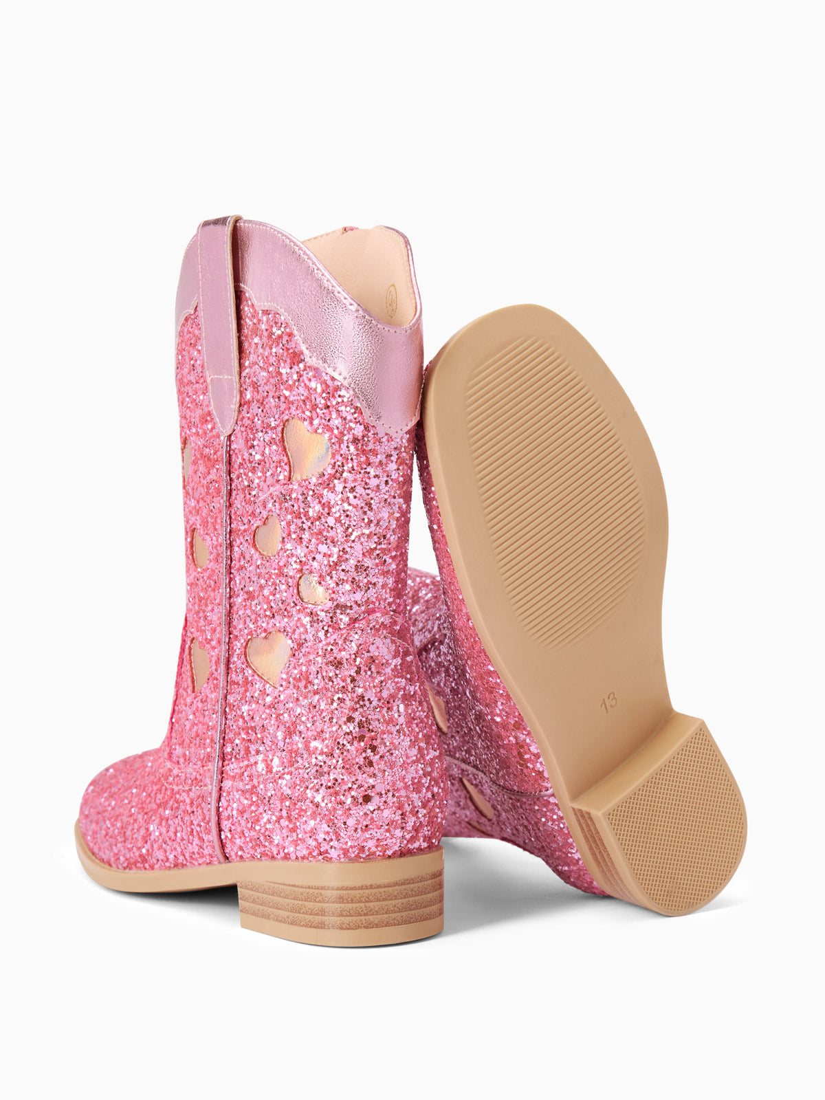 Coutgo Women Pink Glitter Cowgirl Boots