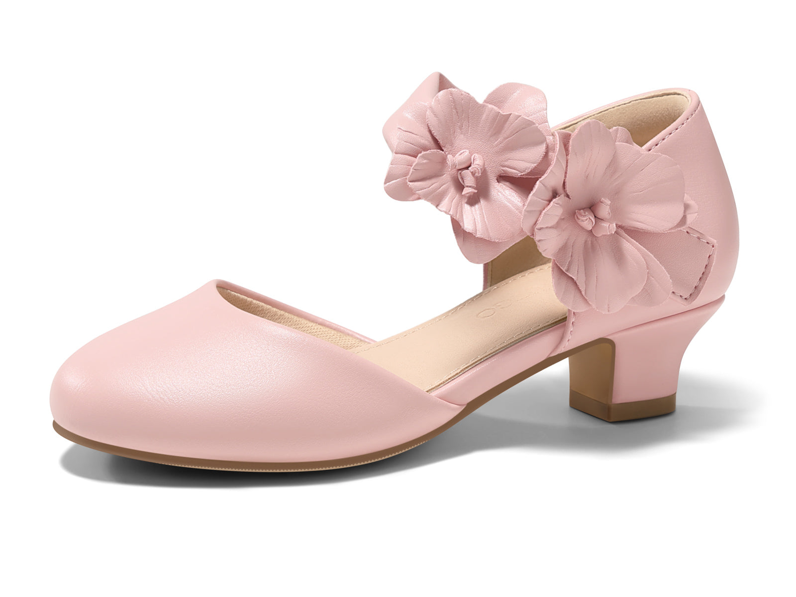 Coutgo Girls Pink Closed Toe Low Chunky Heels