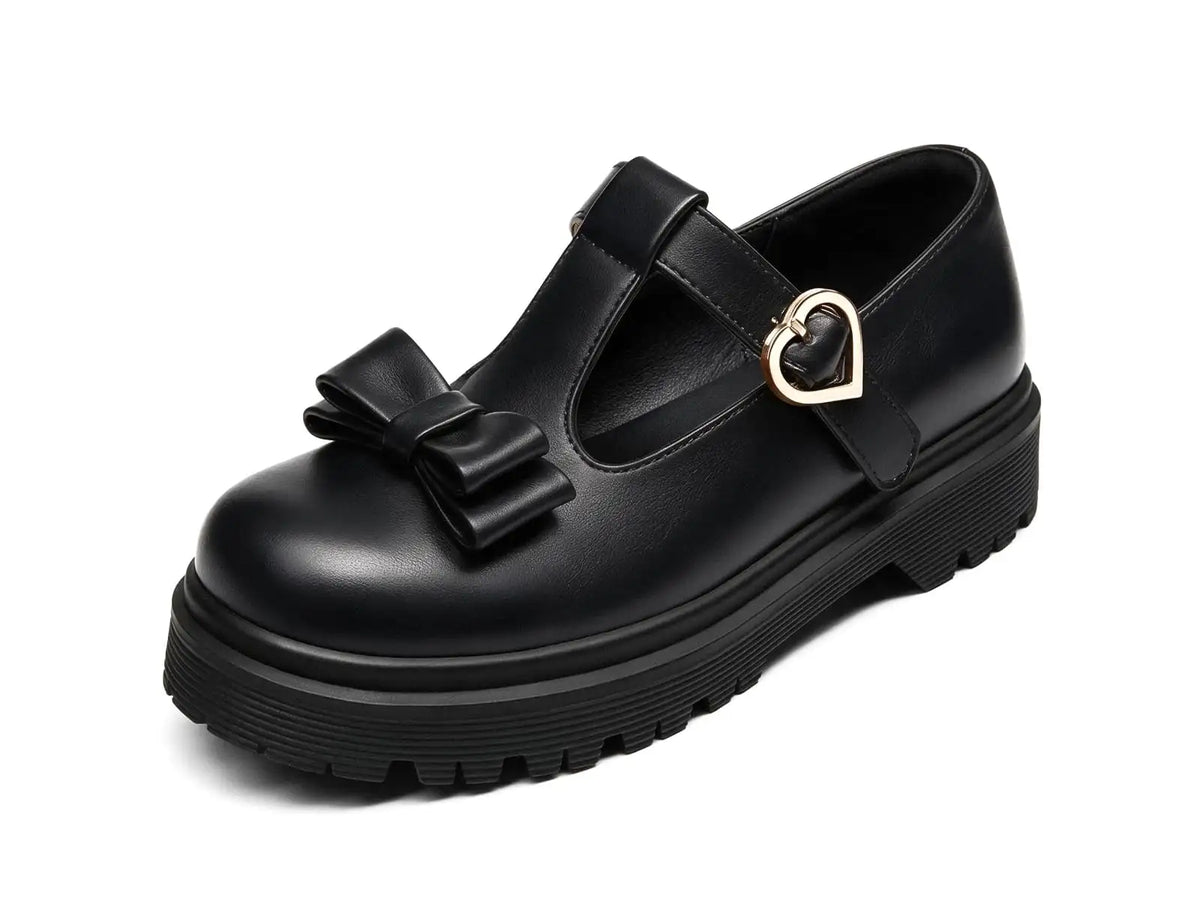Coutgo Girls Cool Black Mary Jane Loafers