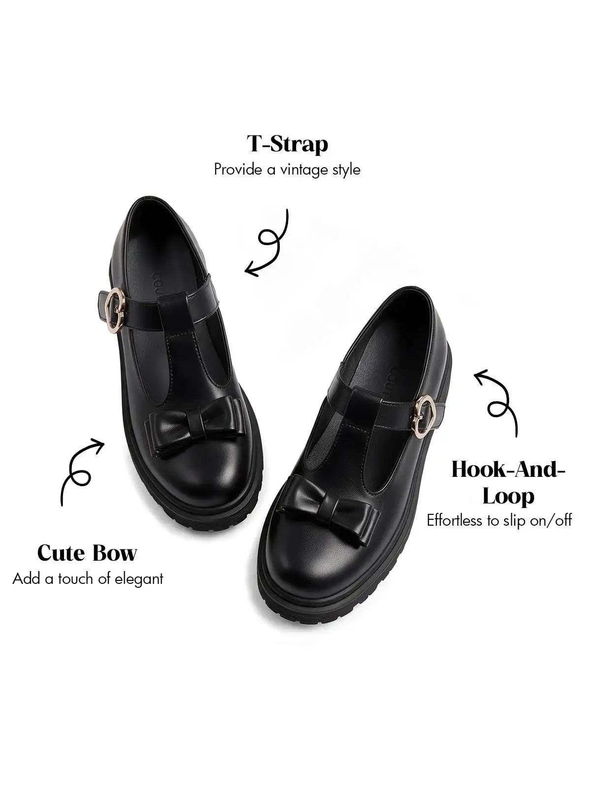 Coutgo Girls Cool Black Mary Jane Loafers