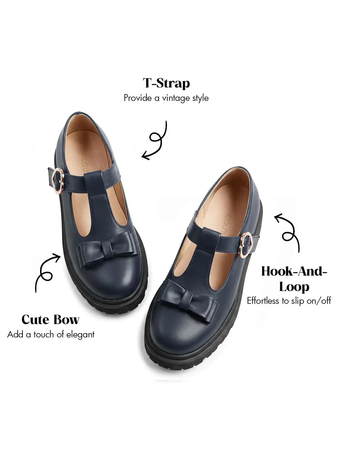Coutgo Girls Navy Pu Mary Jane Loafers