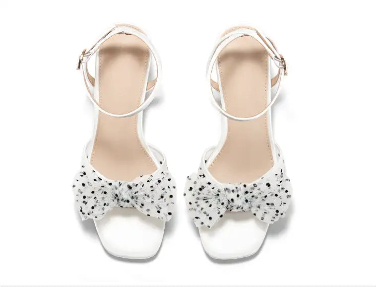 Coutgo Womens Bow Block Heel Sandals for Weddings