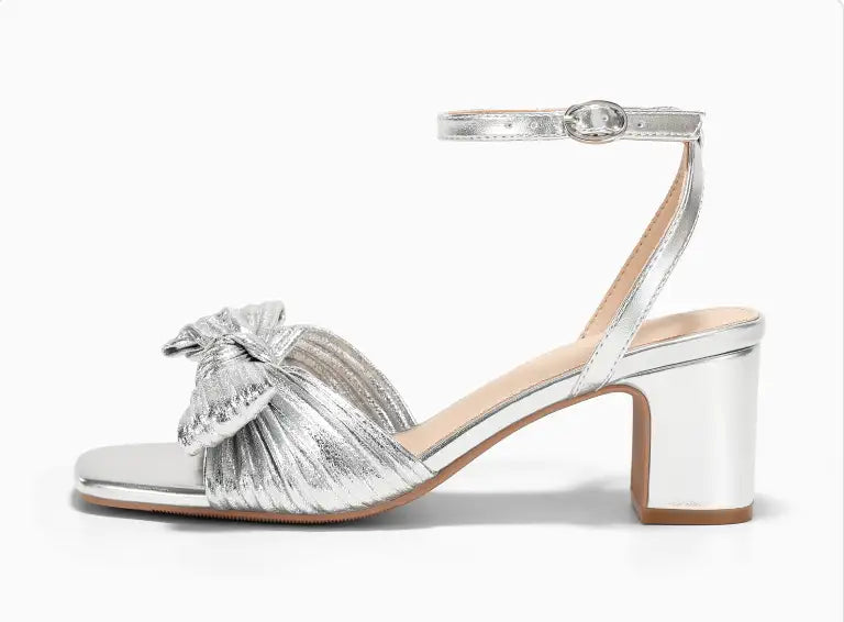Coutgo Womens Bow Block Heel Sandals for Weddings