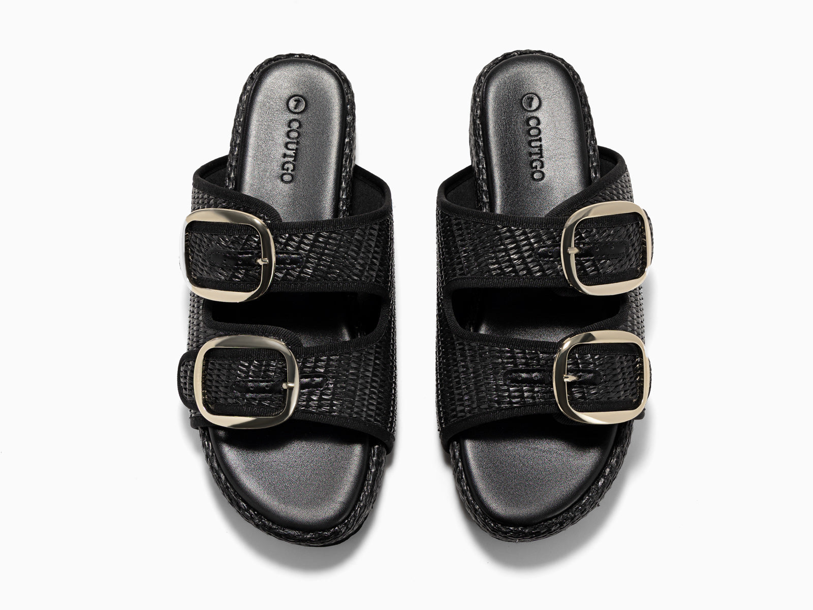 Coutgo Womens Black Platform Raffia Sandals