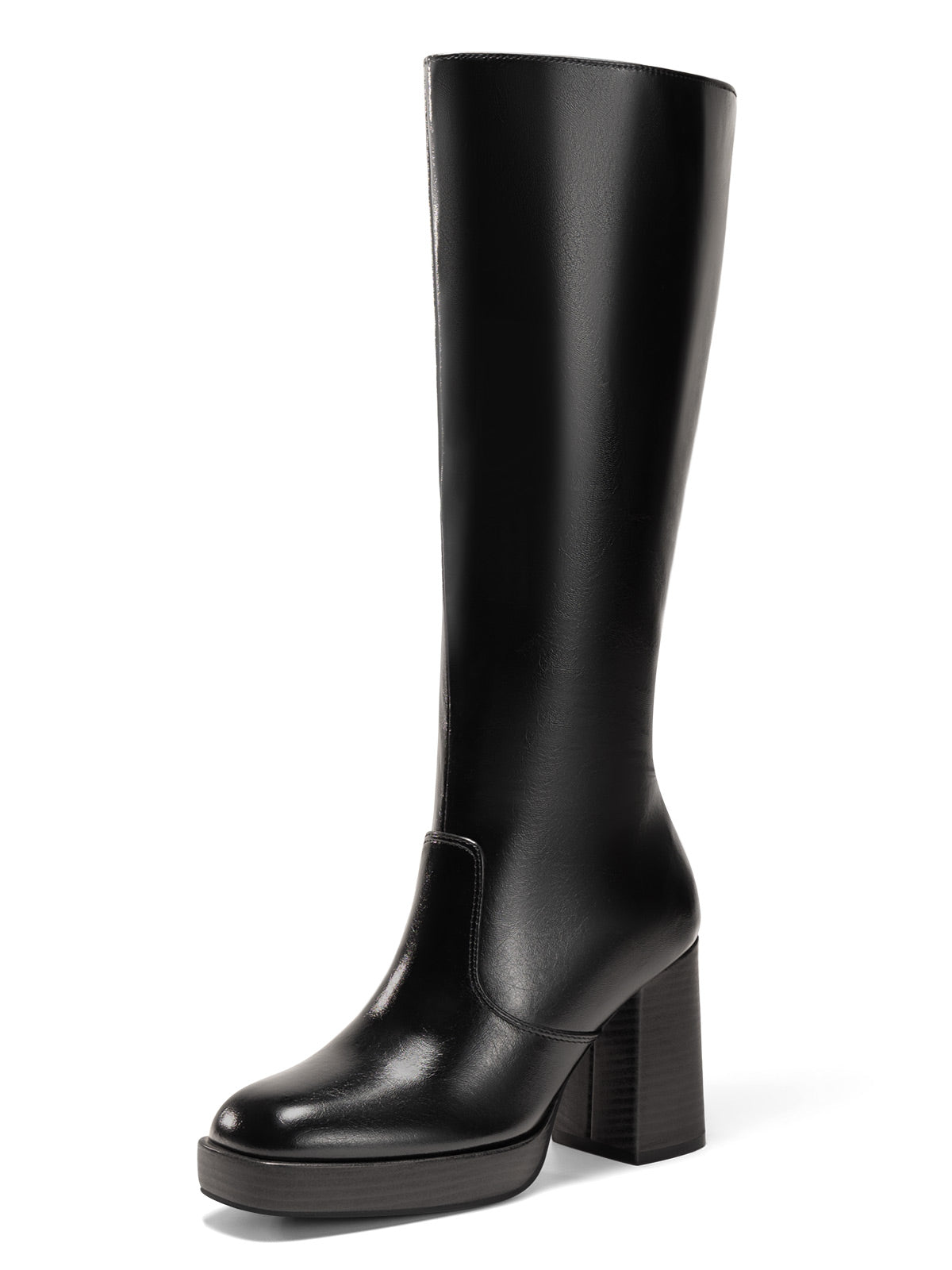Coutgo Womens Black Platform Knee High Boots