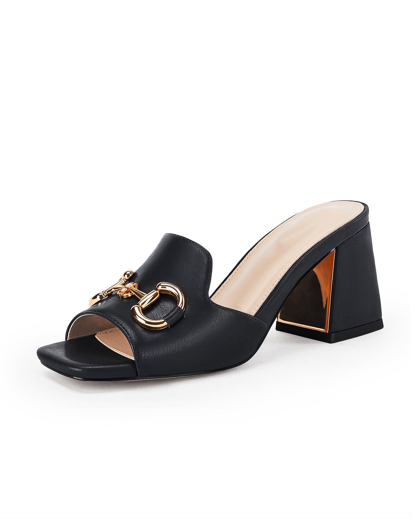 Women's Sandals Black Peep Toe Slides Chunky Heel