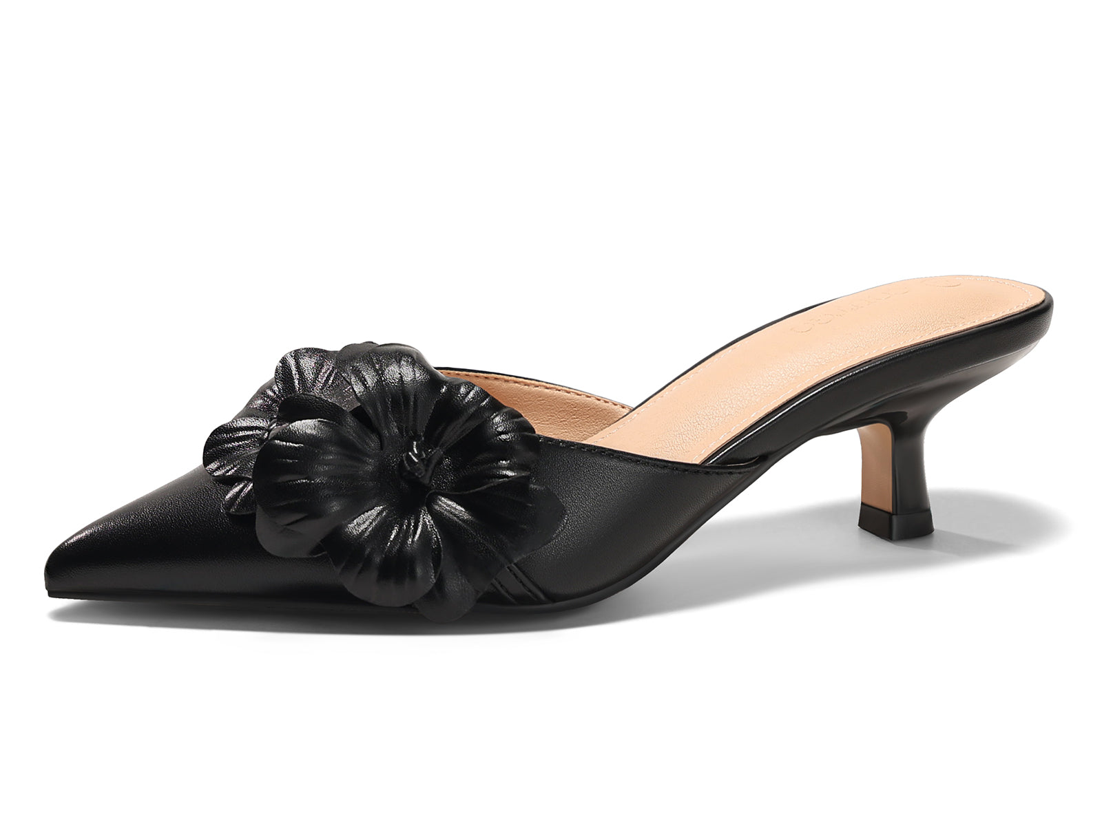 Coutgo Womens Black Kitten Low Heels Mules