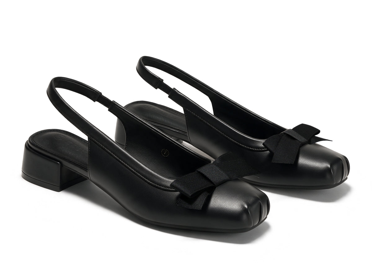 Coutgo Womens Black Bow Slingback Dress Heels