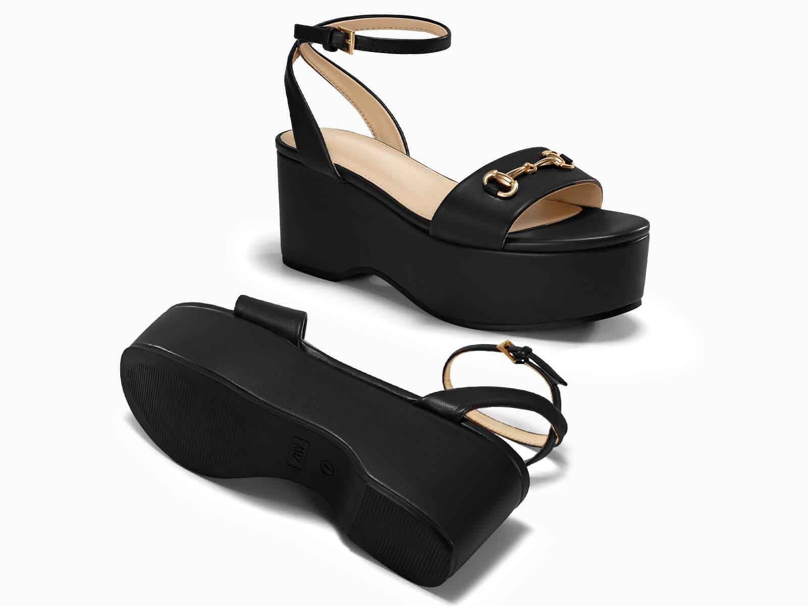 Coutgo Womens Black Platform Chunky Wedges Heels