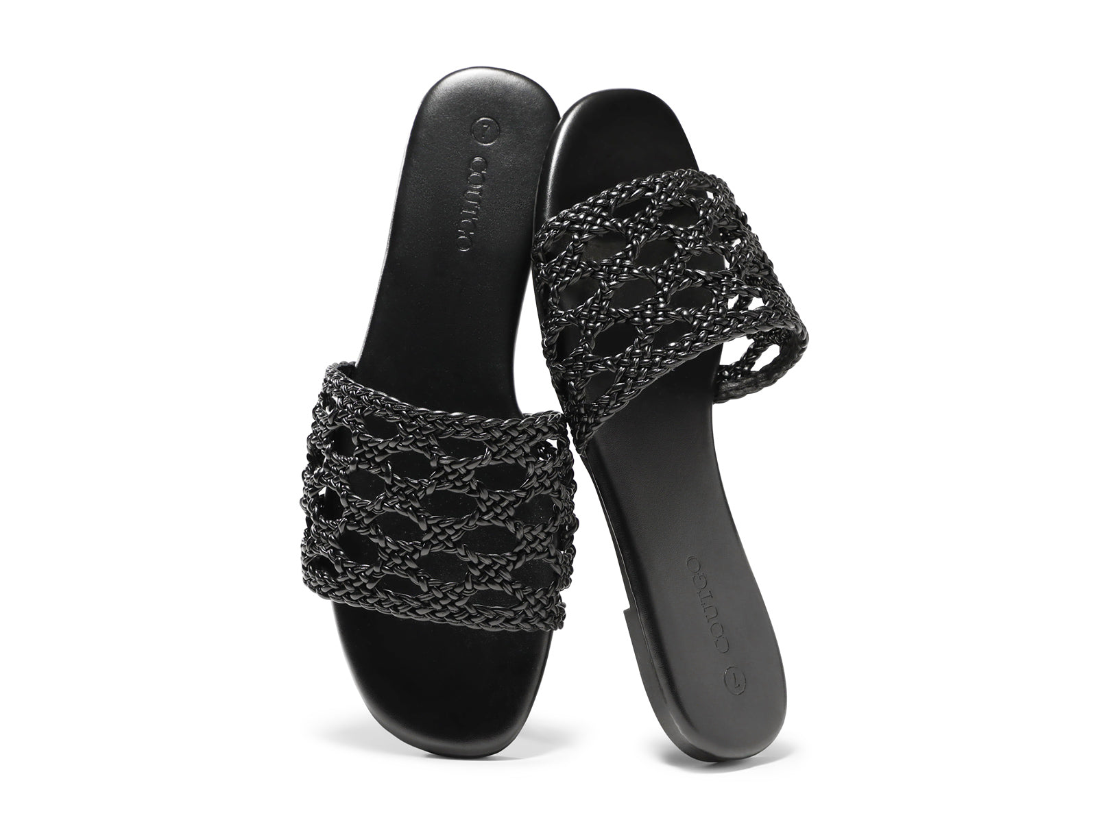 Coutgo Womens Black On Slide Flat Sandal