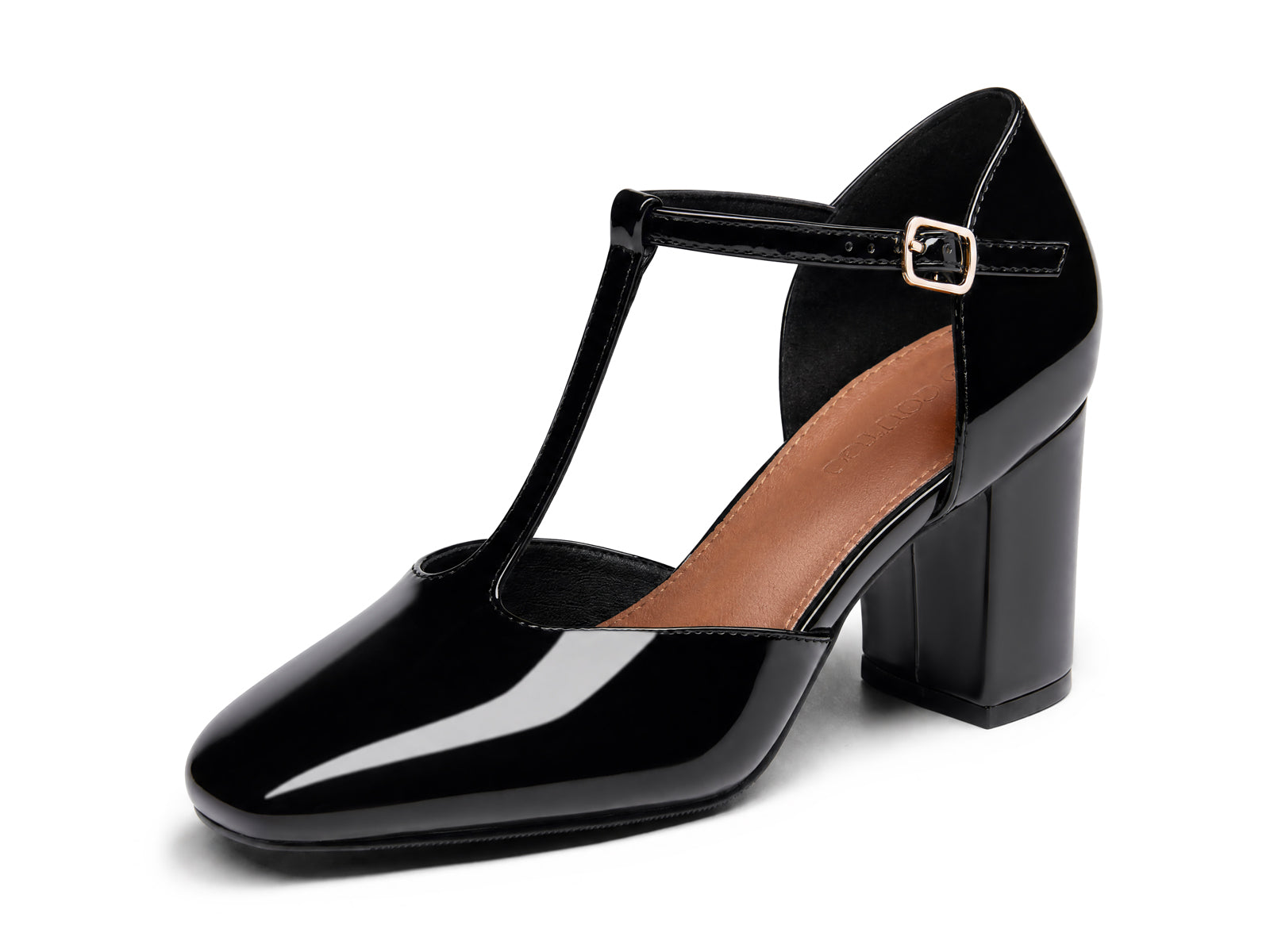 Coutgo Womens Black Mary Jane Chunky Heels