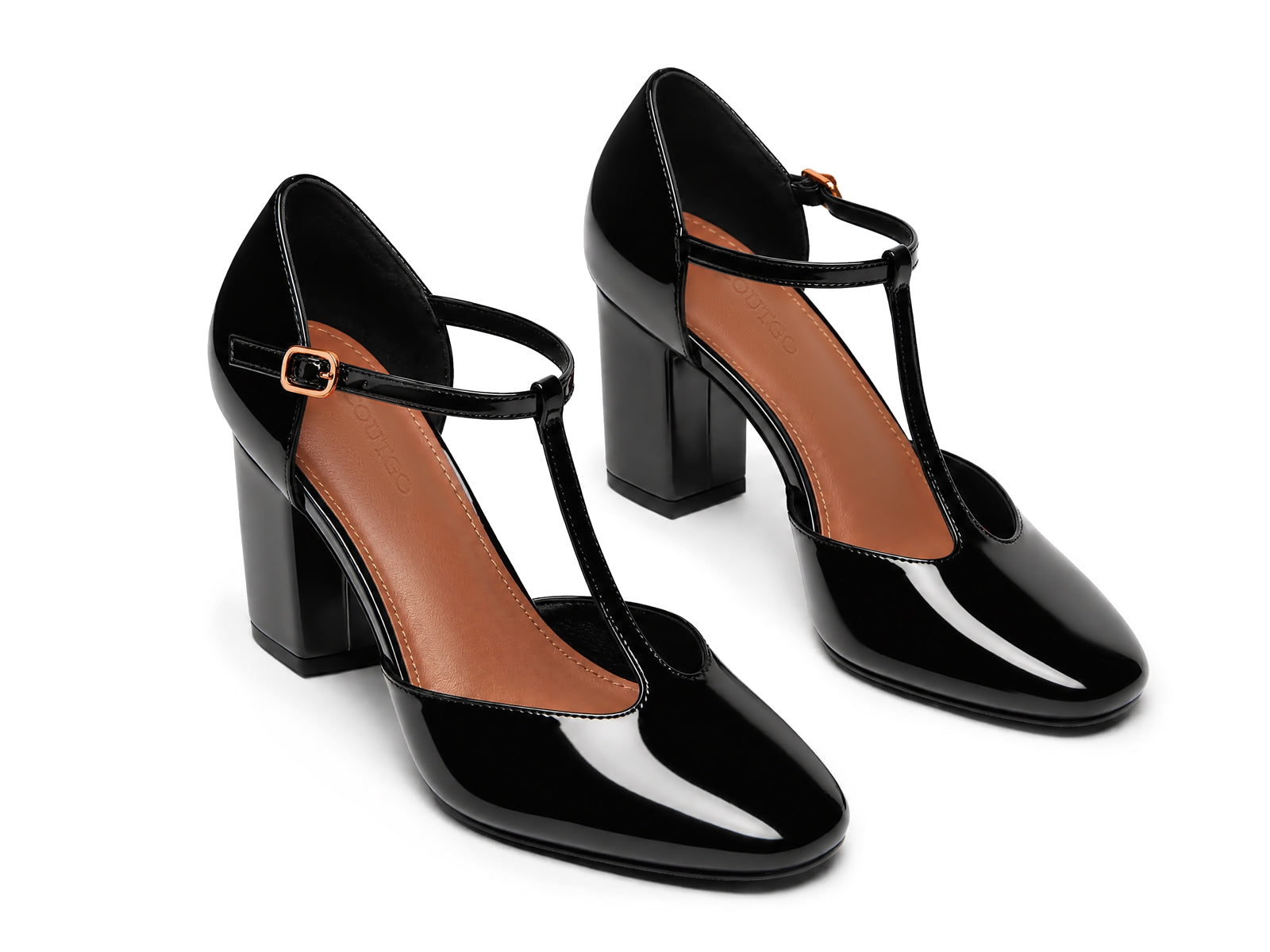Coutgo Womens Black Mary Jane Chunky Heels