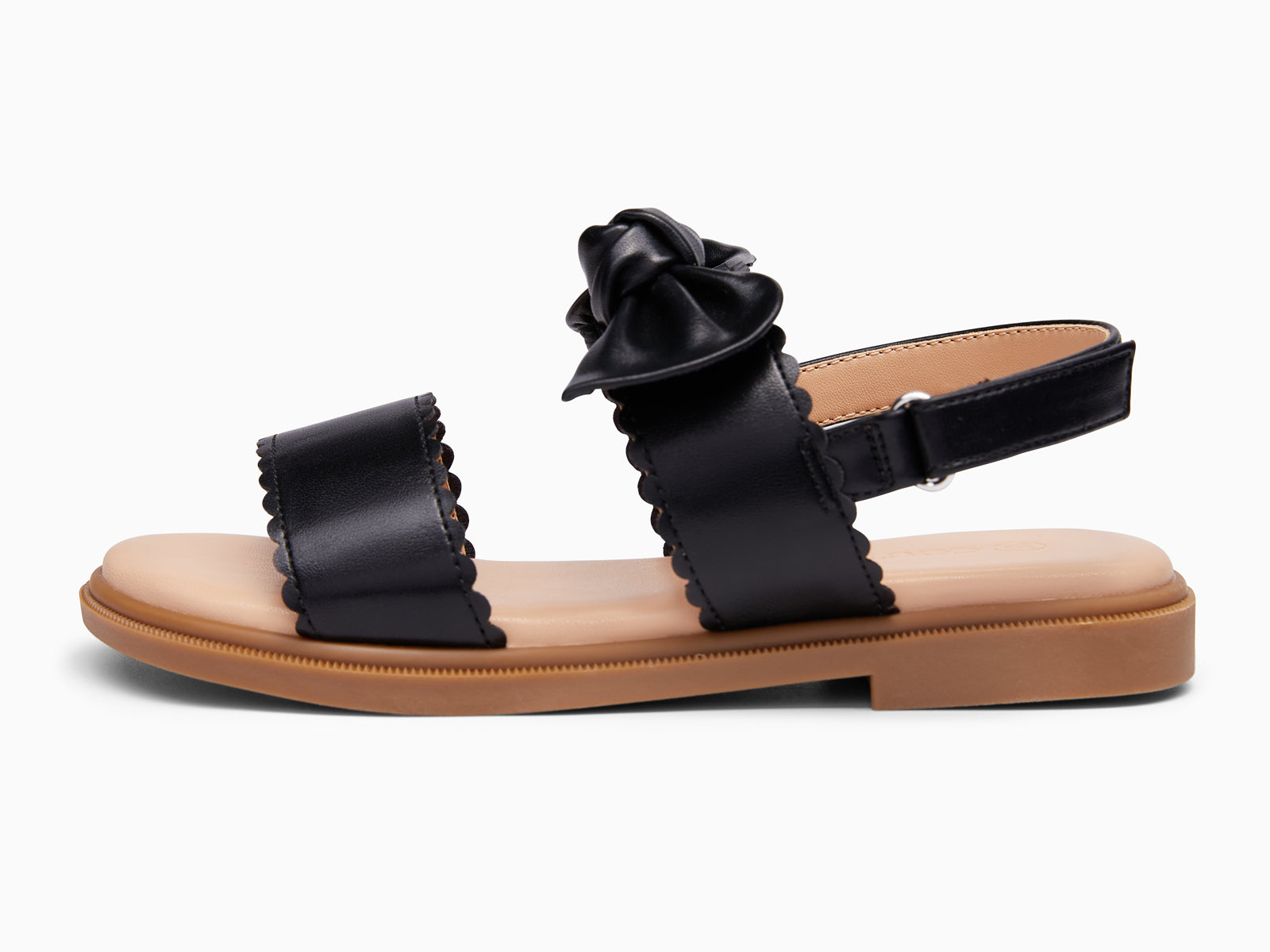 Coutgo Girls Flower Black Bow Flat Sandals