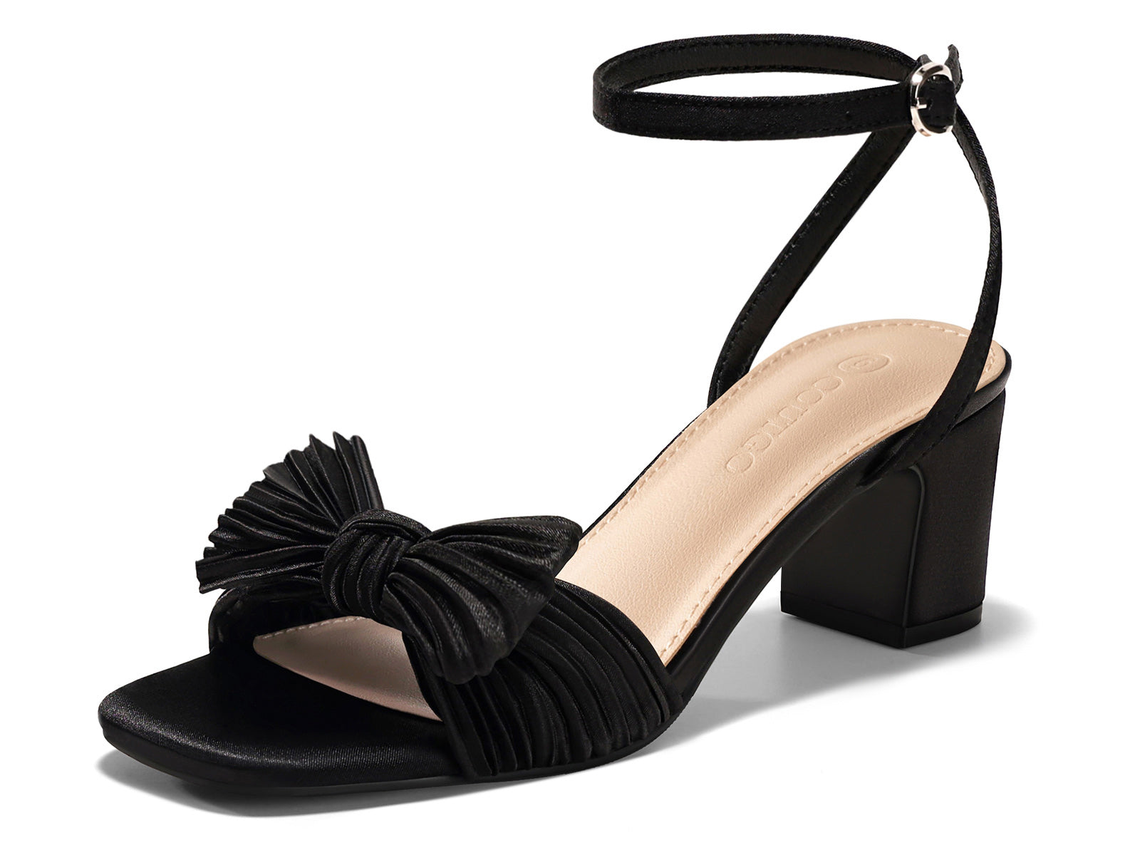 Coutgo Womens Black Pleated Bow Sandals