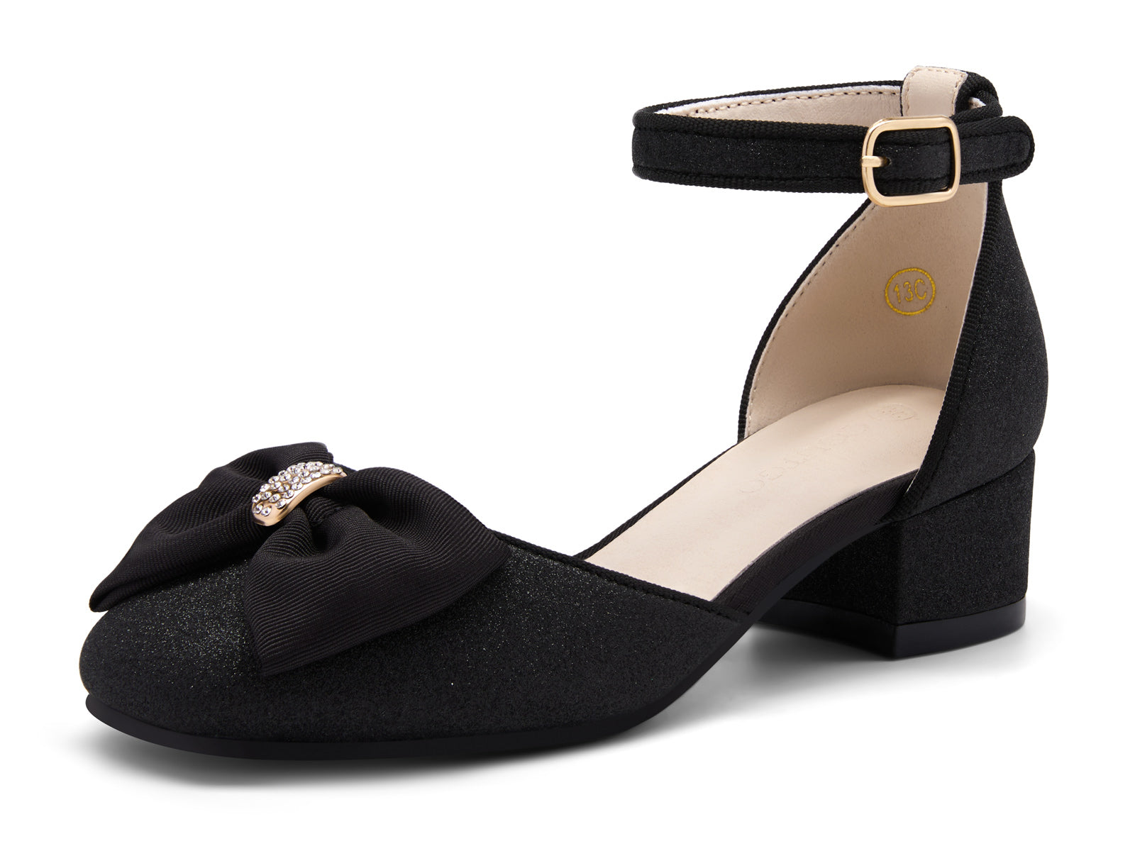Coutgo Womens Black Slingback Chunky Low Heels