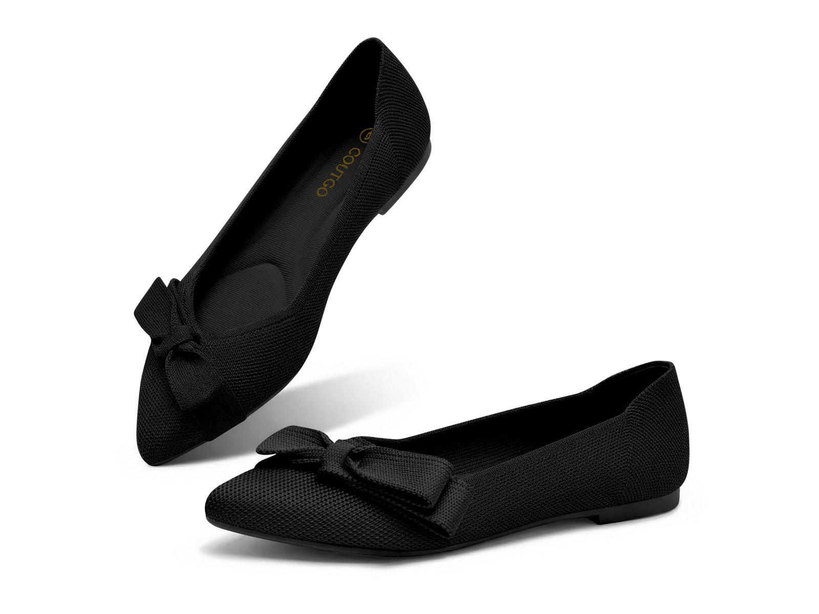 Coutgo Women's Black Pointed Toe Flats