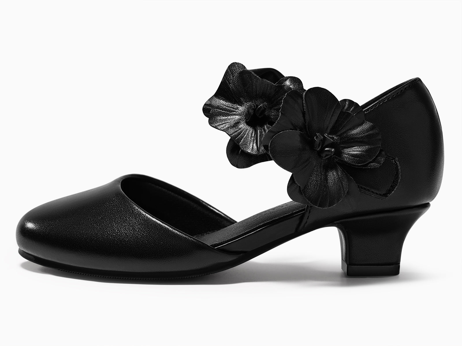 Coutgo Girls Black Closed Toe Low Chunky Heels