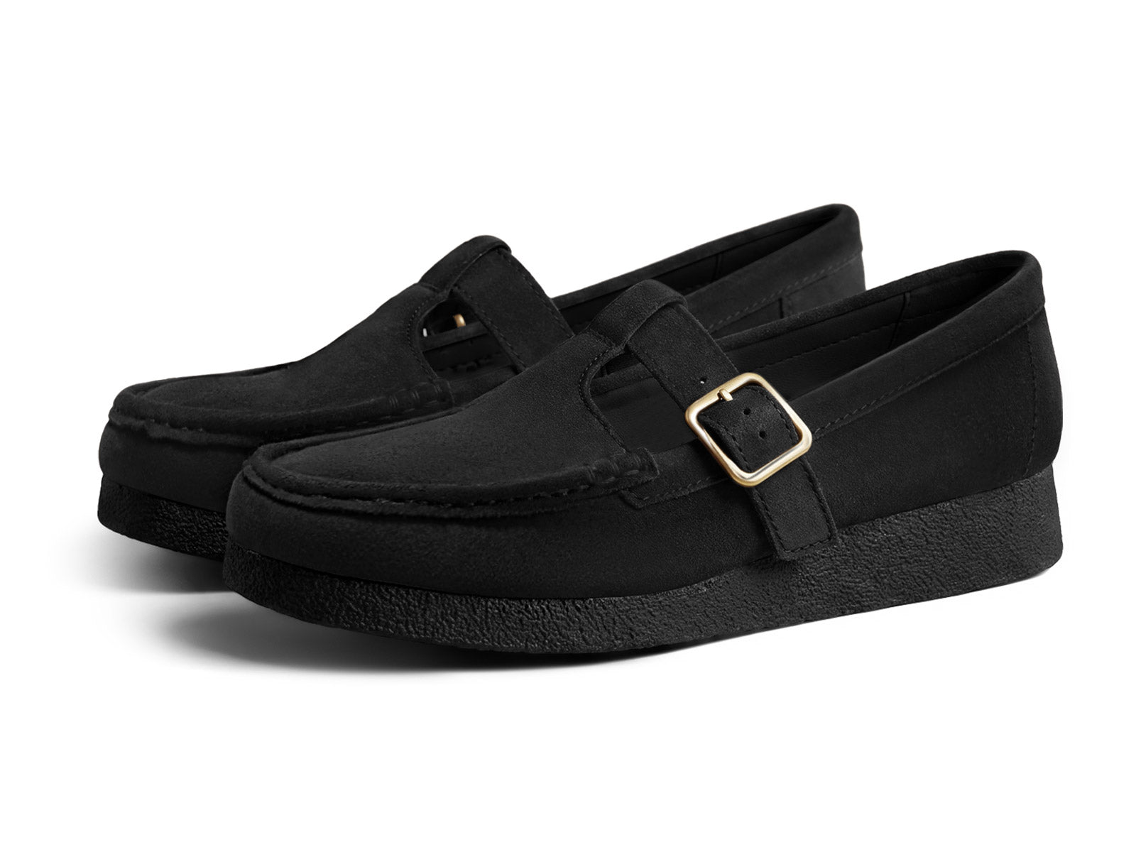 Coutgo Women Suede Black Square Toe Platform Loafers